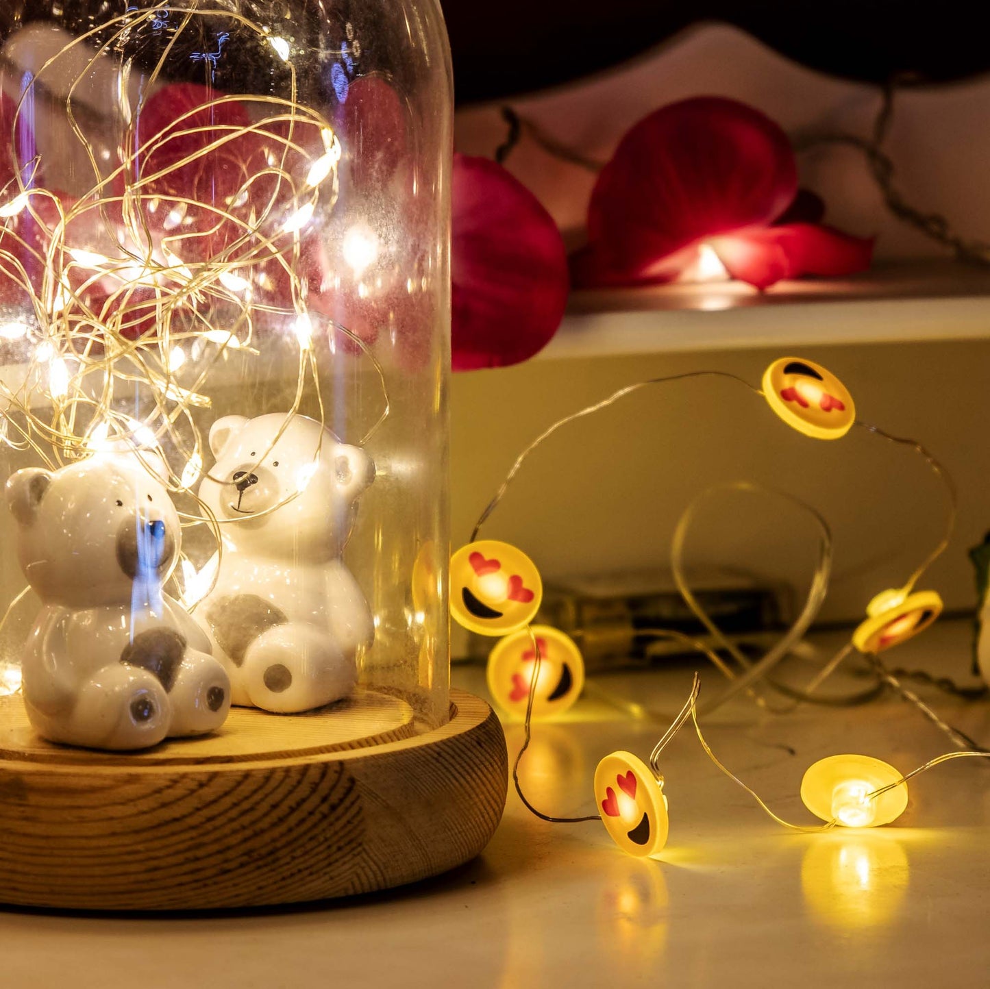 LED-Lichterkette mit Tauperlen und "Happy" Emoticon, 10 LEDs, batteriebetrieben