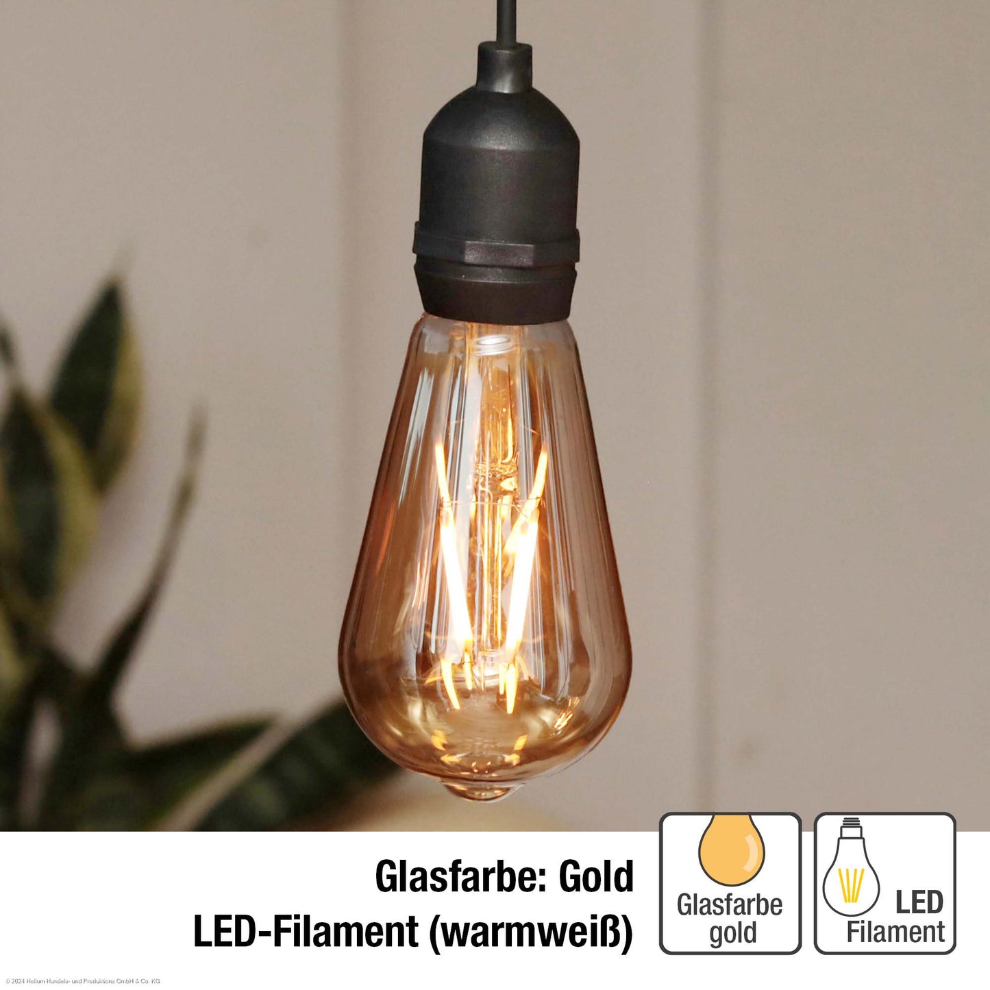 LED-Filament Vintage-Lampe,Ø6,4 * 13,8 cm, goldfarben, mit Fernbedienung und Timer, batteriebetrieben