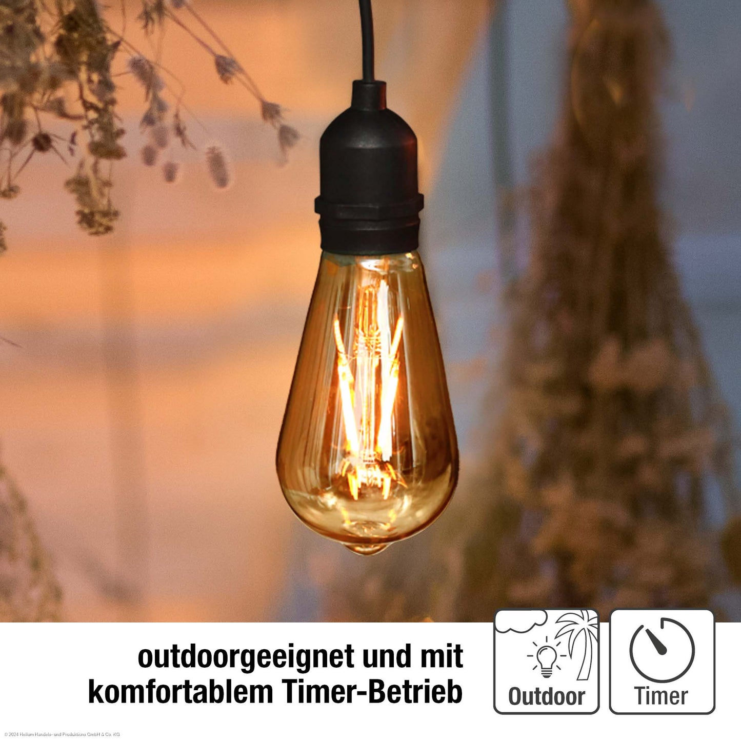 LED-Filament Vintage-Lampe,Ø6,4 * 13,8 cm, goldfarben, mit Fernbedienung und Timer, batteriebetrieben