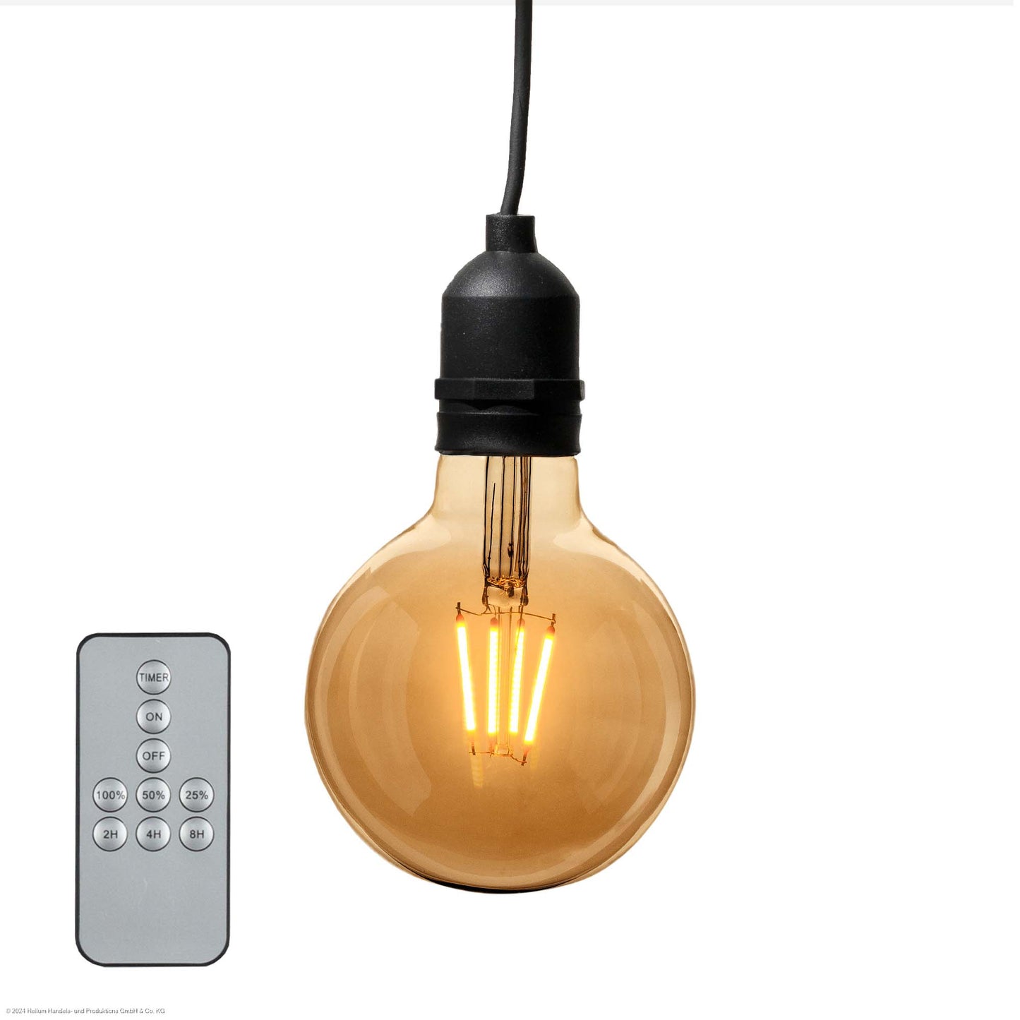 LED-Filament Vintage-Lampe,Ø9,5 * 13,7 cm, goldfarben, mit Fernbedienung und Timer, batteriebetrieben