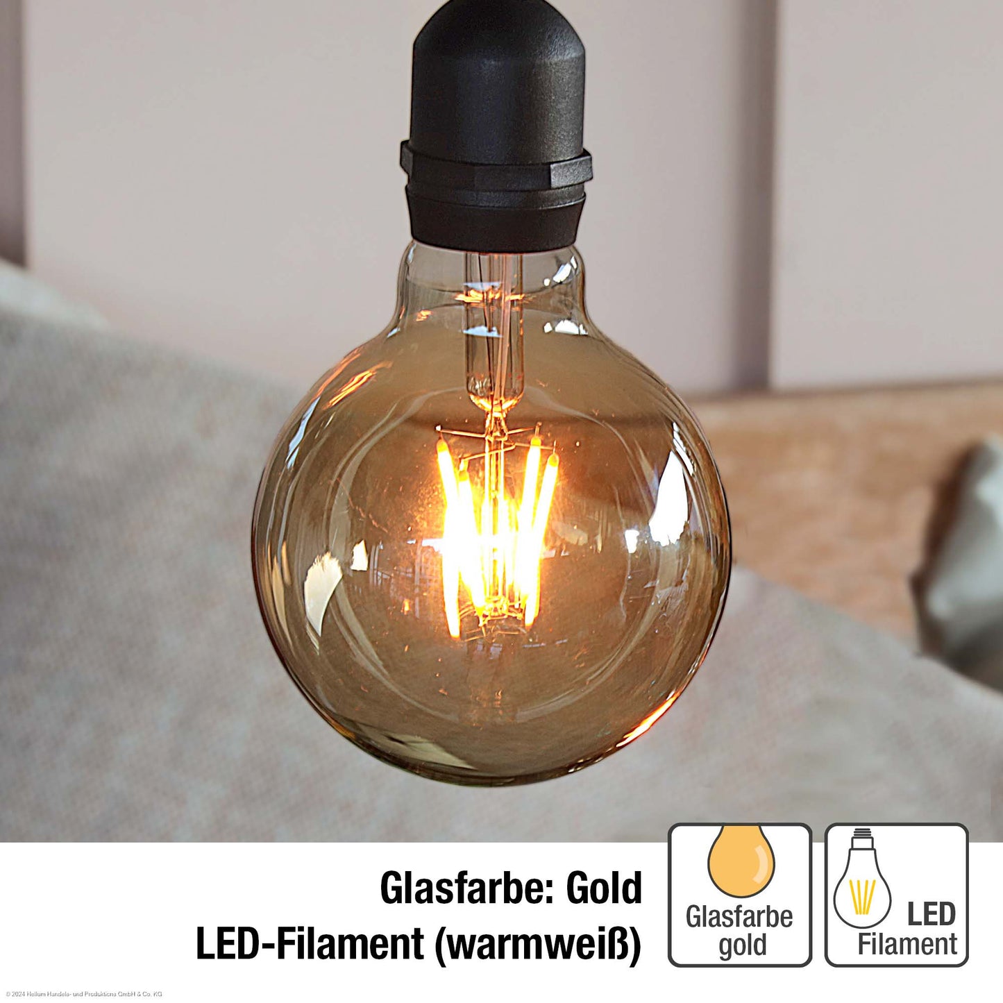 LED-Filament Vintage-Lampe,Ø9,5 * 13,7 cm, goldfarben, mit Fernbedienung und Timer, batteriebetrieben