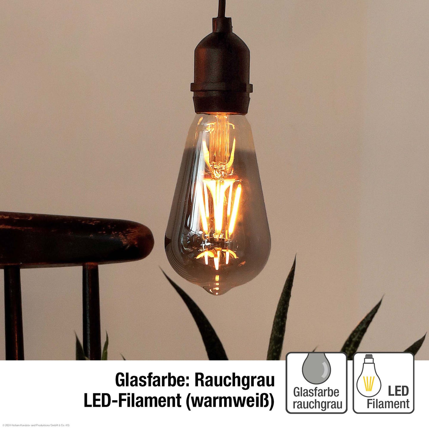 2er Set LED-Filament Vintage-Lampe,Ø6,4 * 13,8 cm, "Smokey", mit Fernbedienung und Timer, batteriebetrieben_2er Set aus 150421