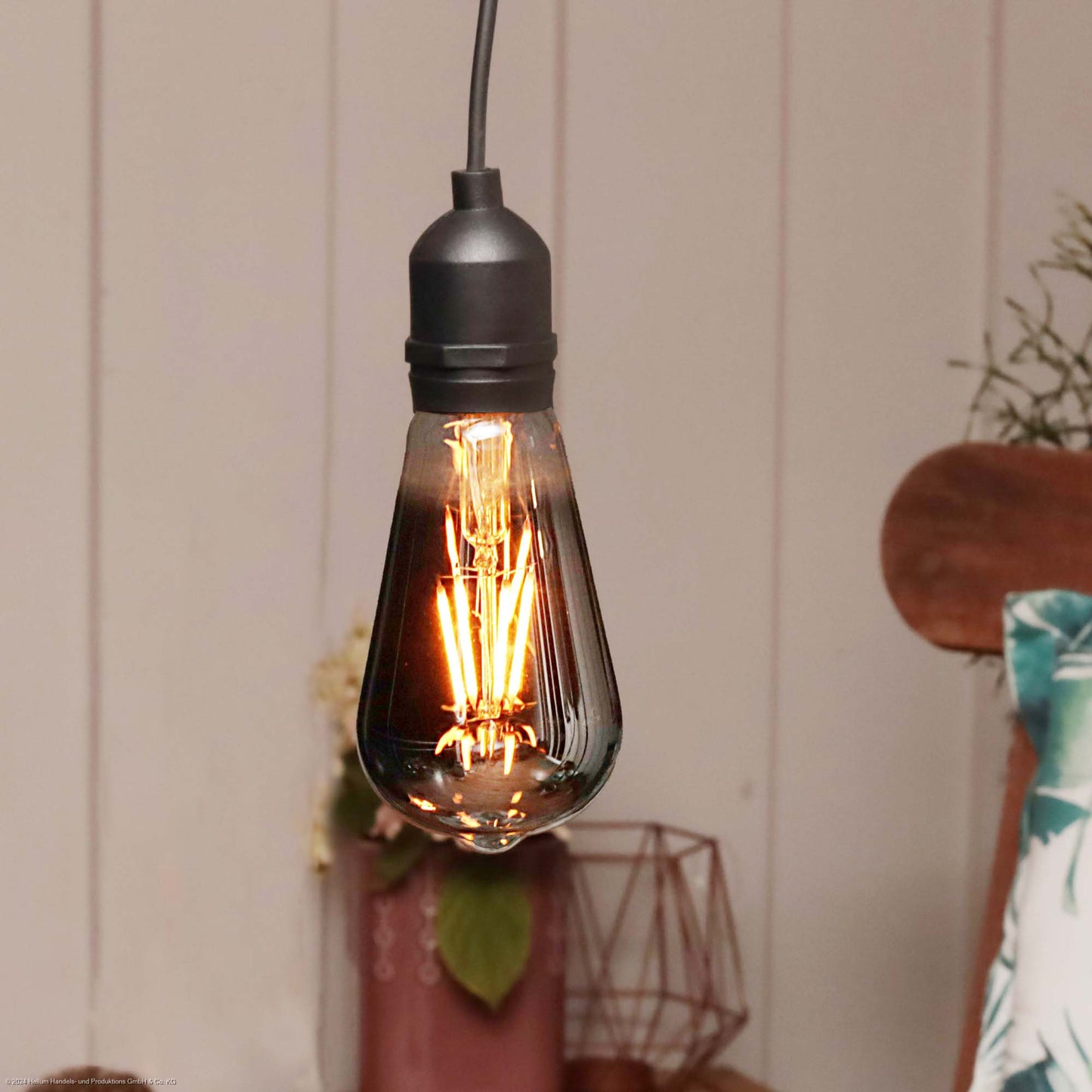 LED-Filament Vintage-Lampe,Ø6,4 * 13,8 cm, "Smokey", mit Fernbedienung und Timer, batteriebetrieben