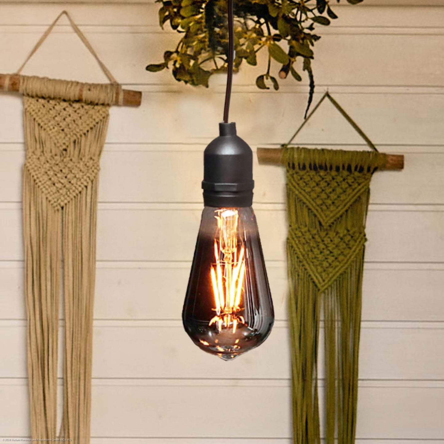 LED-Filament Vintage-Lampe,Ø6,4 * 13,8 cm, "Smokey", mit Fernbedienung und Timer, batteriebetrieben