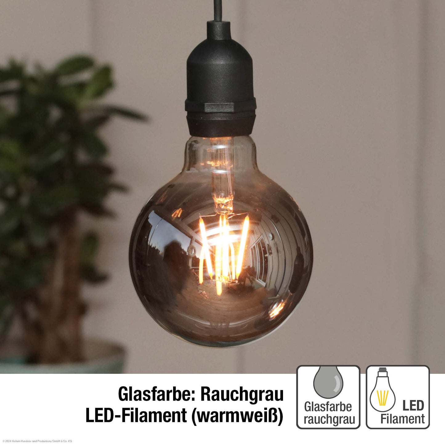LED-Filament Vintage-Lampe,Ø9,5 * 13,7 cm, "Smokey", mit Fernbedienung und Timer, batteriebetrieben