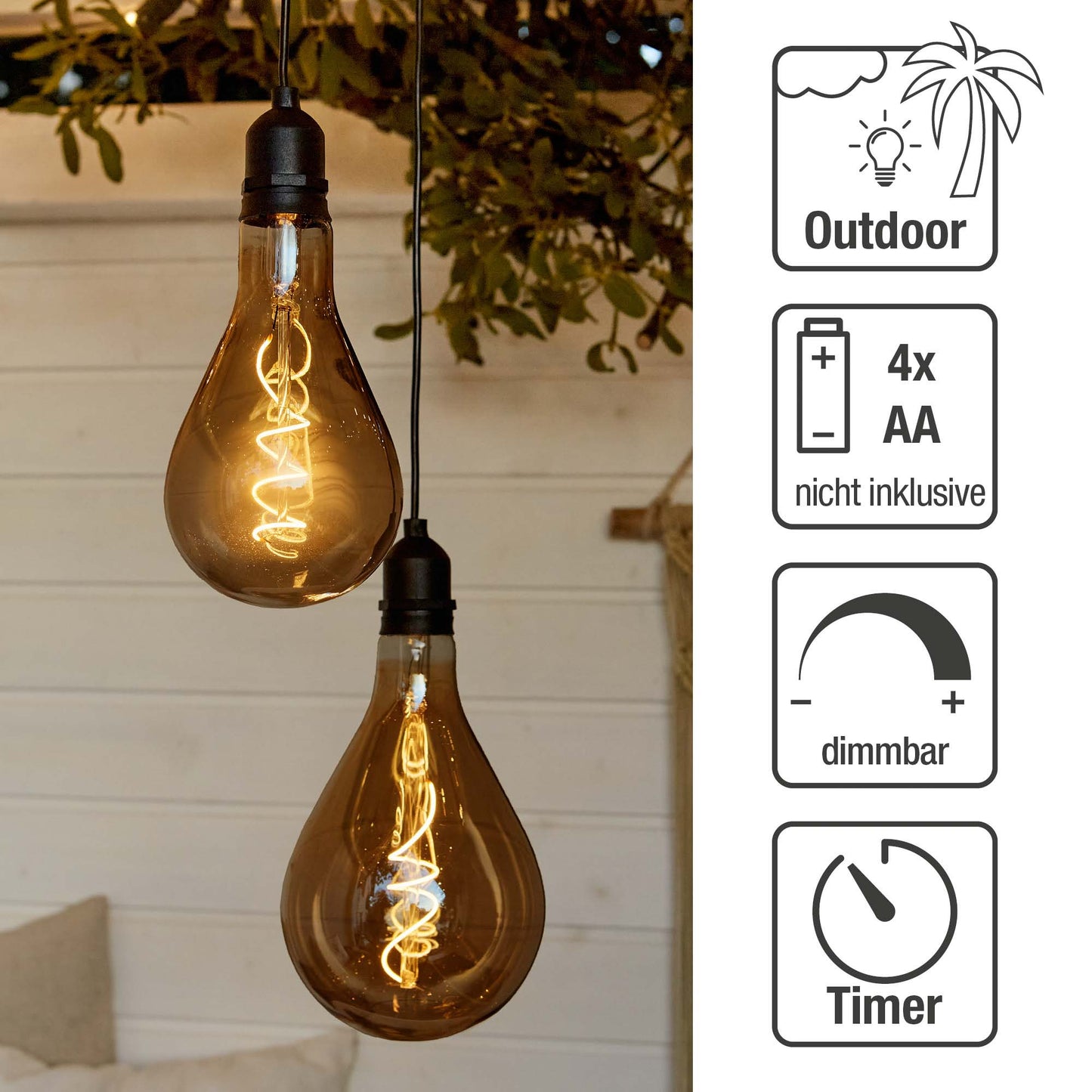 LED-Filament Vintage-Lampe,Ø10 * 20 cm, "Smokey", mit Fernbedienung und Timer, batteriebetrieben