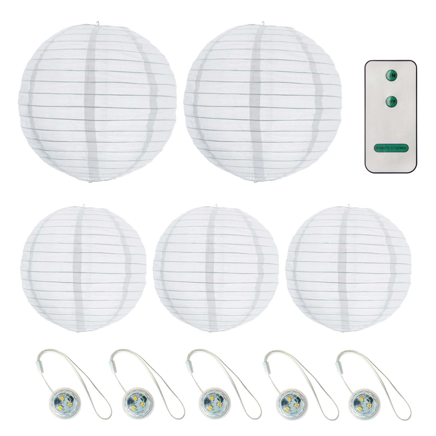 5er-Lampion-Set, warmweiß, 2x25/3x20cm