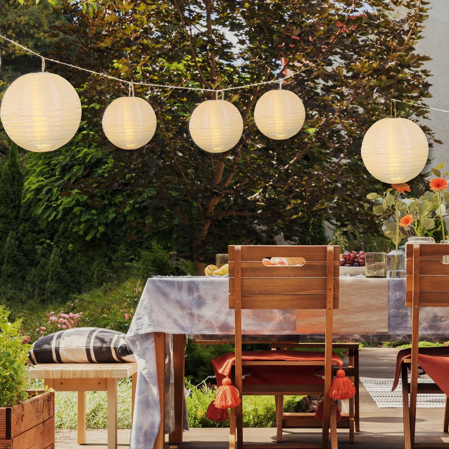 5er-Lampion-Set, warmweiß, 2x25/3x20cm