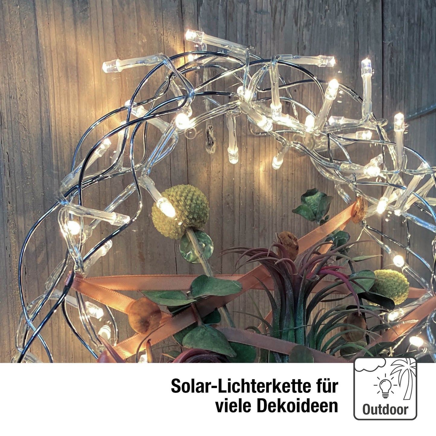 Hellum Solarlichterkette, 50 LEDs, kaltweiß, Blinkeffekt, Timer, für außen 151206
