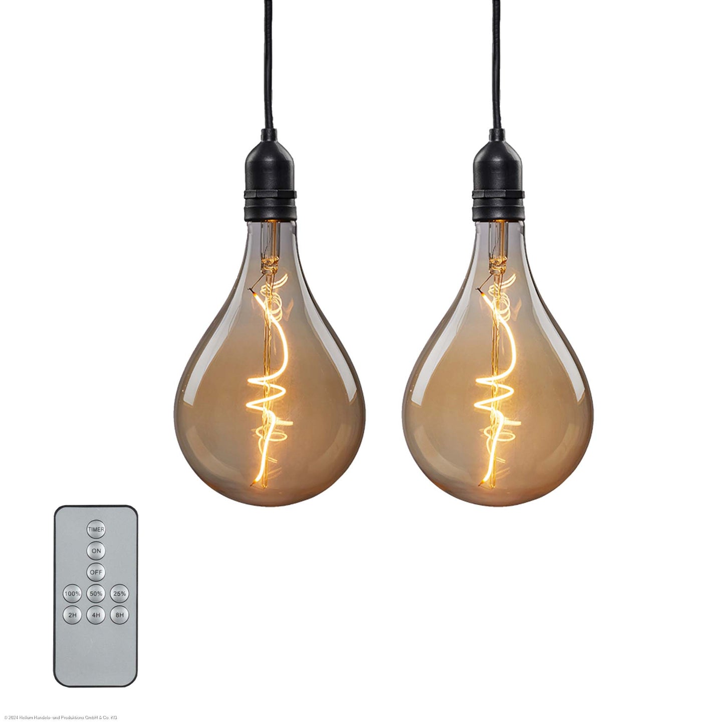 2er Set LED Vintage-Hängelampe, goldfarbene Lampe mit LED-Spiral-Strang, A100, 10x20 cm, batteriebetrieben, für außen 524376