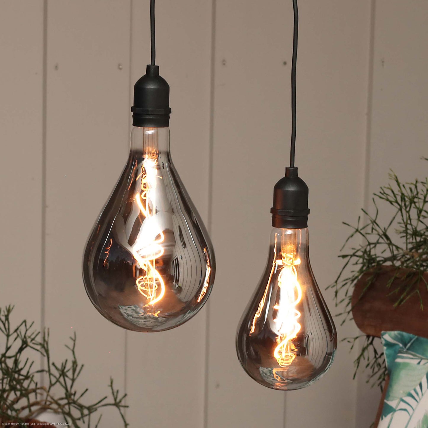 2er Set LED Vintage-Hängelampe, "Smokey", für außen aus 150445+150452, batteriebetrieben