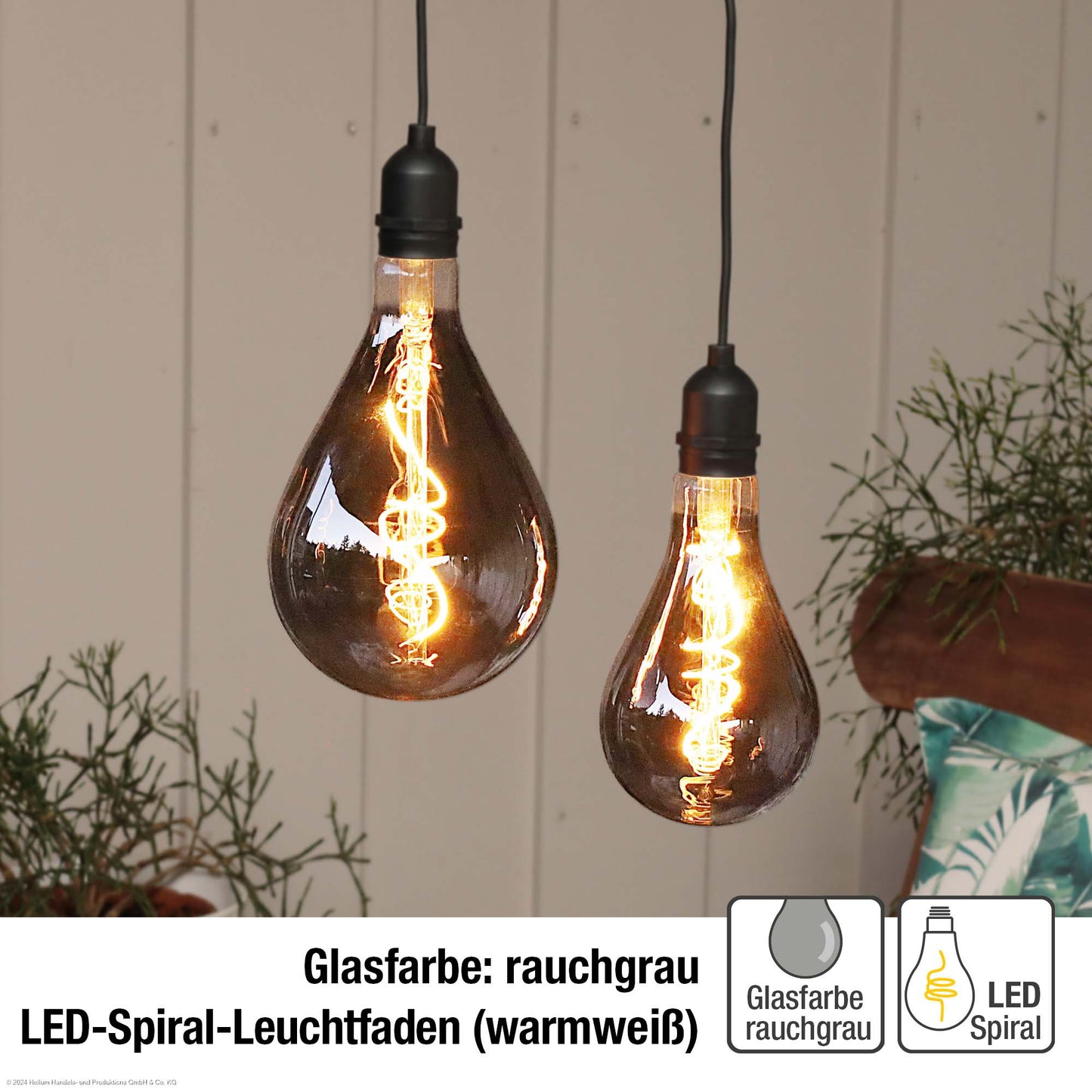 2er Set LED Vintage-Hängelampe, "Smokey", für außen aus 150445+150452, batteriebetrieben
