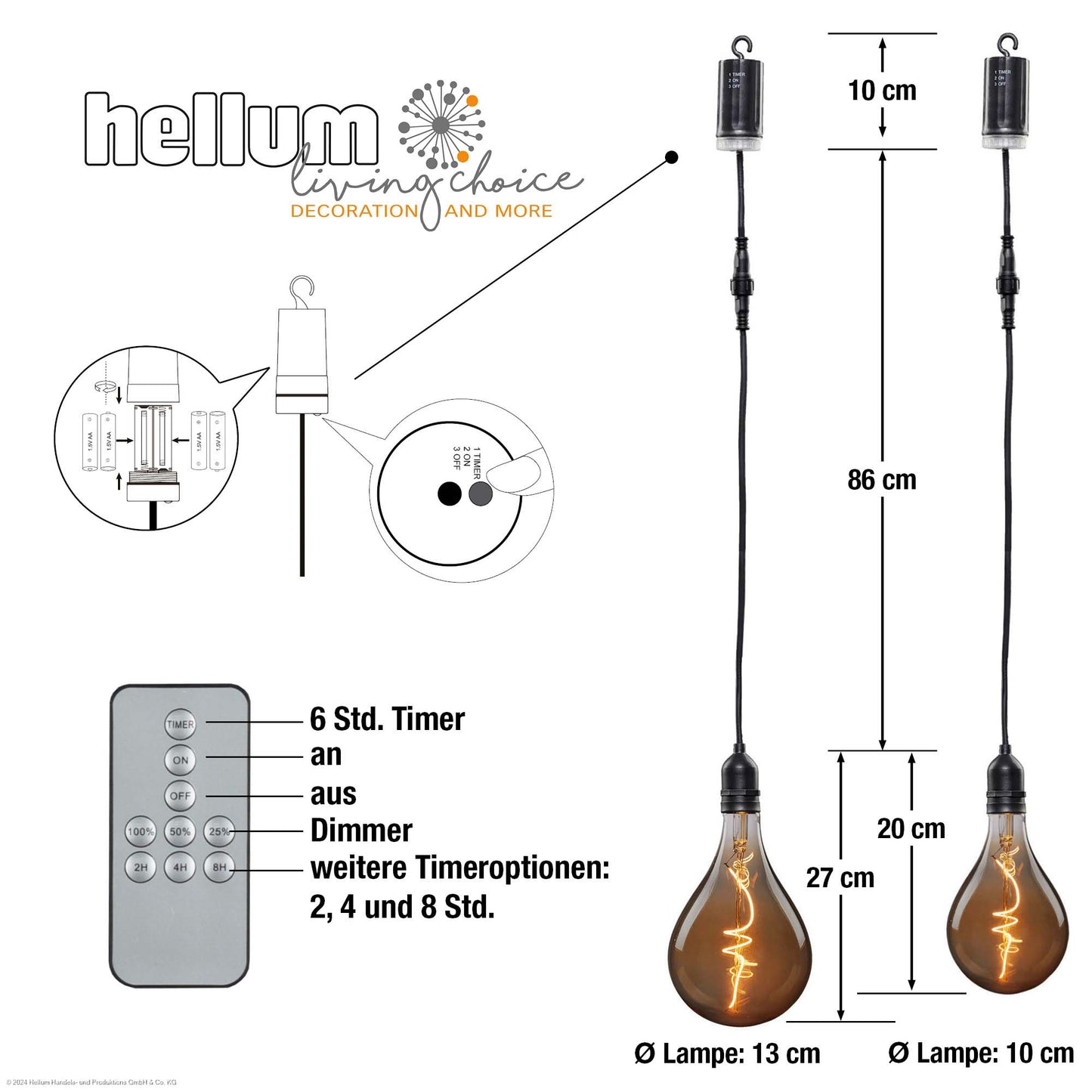 2er Set LED Vintage-Hängelampe, "Smokey", für außen aus 150445+150452, batteriebetrieben