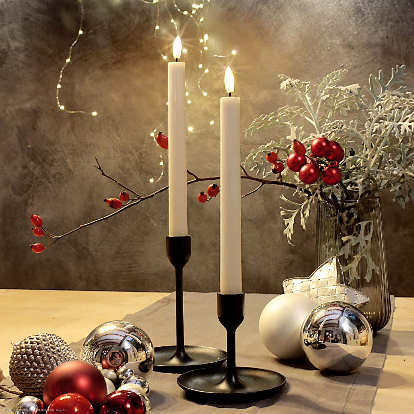 2er-Set LED-Tafelkerzen Echtwachs crèmefarben mit Flammenoptik 2AAA batteriebetrieben mit Fernbedienung, 525182