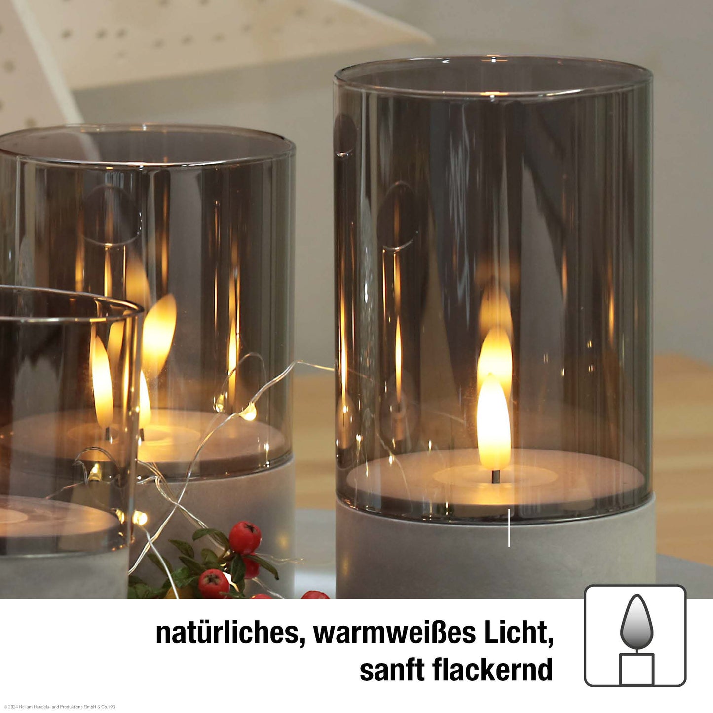 LED-Windlicht, ww, 3er-Set, mit Rauchglas, Timer, ø 8 * 10/ 12,5 / 15 cm, IP44, 525397