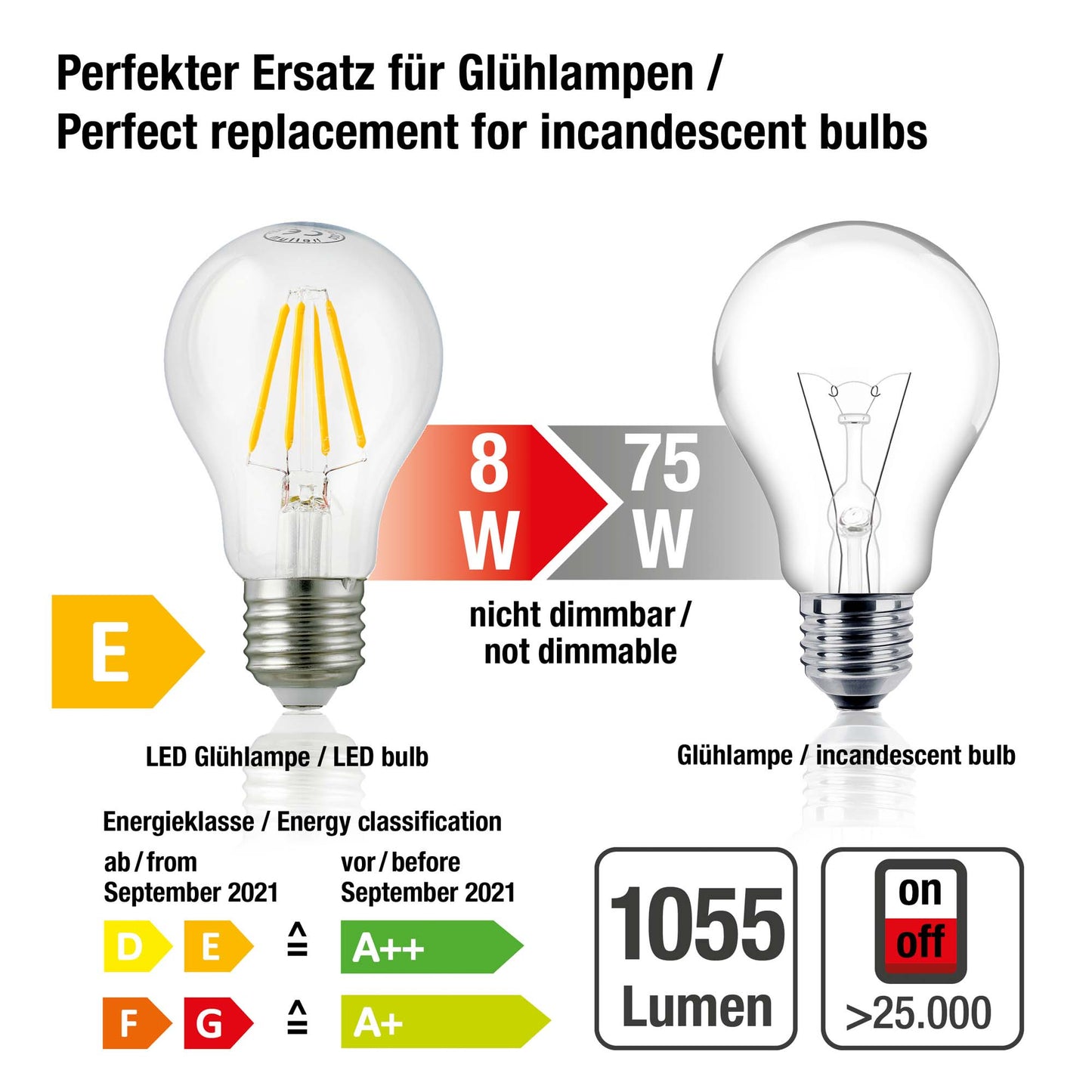 LED-Filament-Lampe A60, E27, 9.5W, Glas klar, 1055 lm_206159