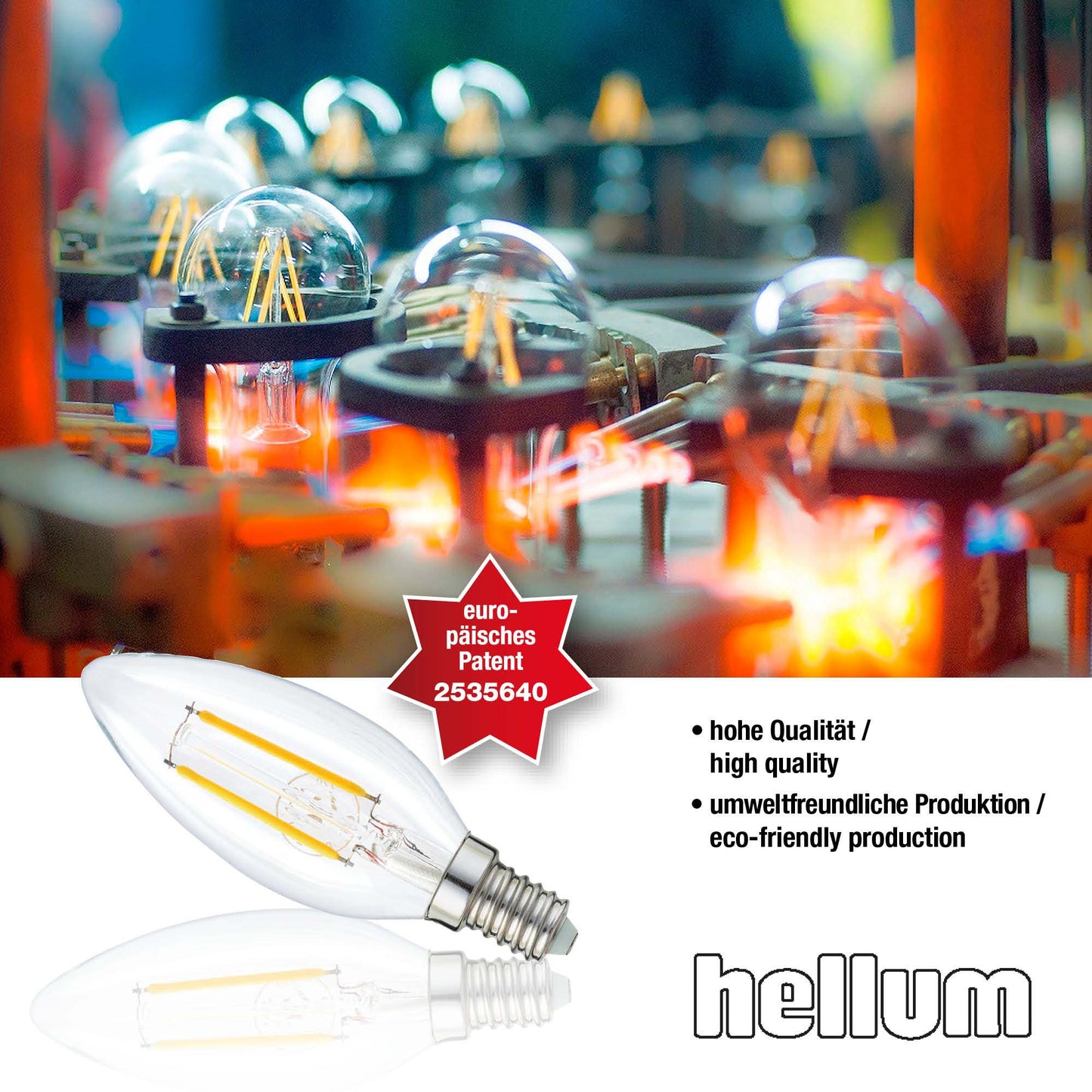 Hellum LED-Filament Glühbirne E14, Kerzenlampe 2,5W, 250 Lumen, C35 2700 Kelvin, warmweiss, 207101