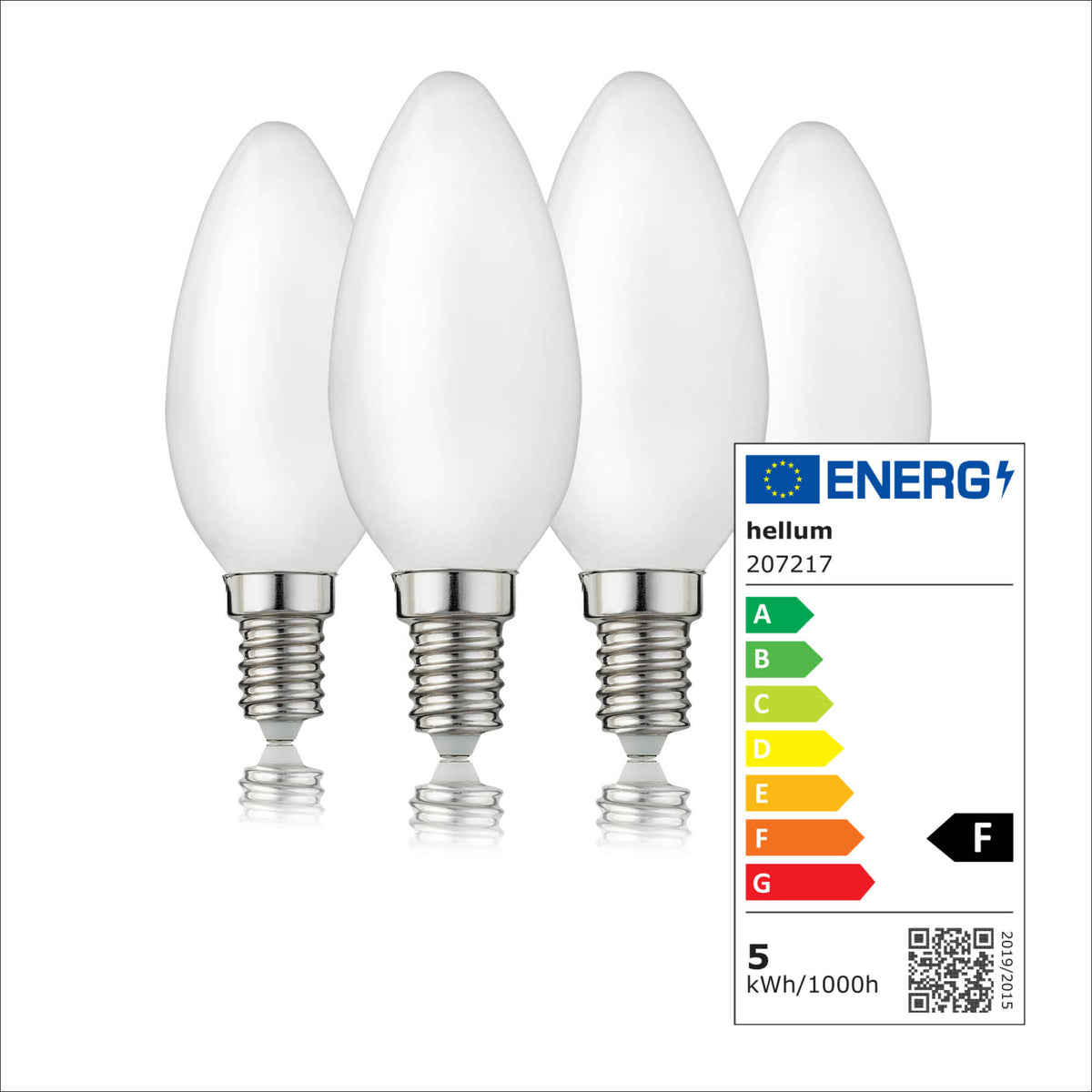 LED Kerzenbirne E14, 4er Set warmweiß, 4,5W 470 Lumen, matt, EPREL ID 1354056