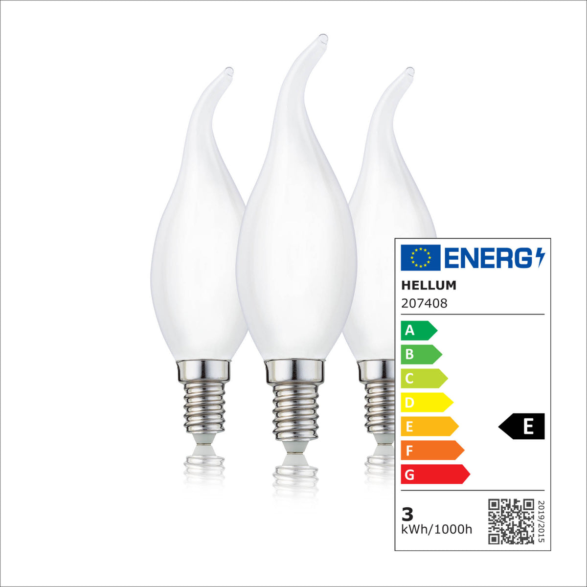 LED Kerzenlampe Windstoß E14, 3er Set warmweiß, 2,2W 250 Lumen, matt, EPREL ID 2181335