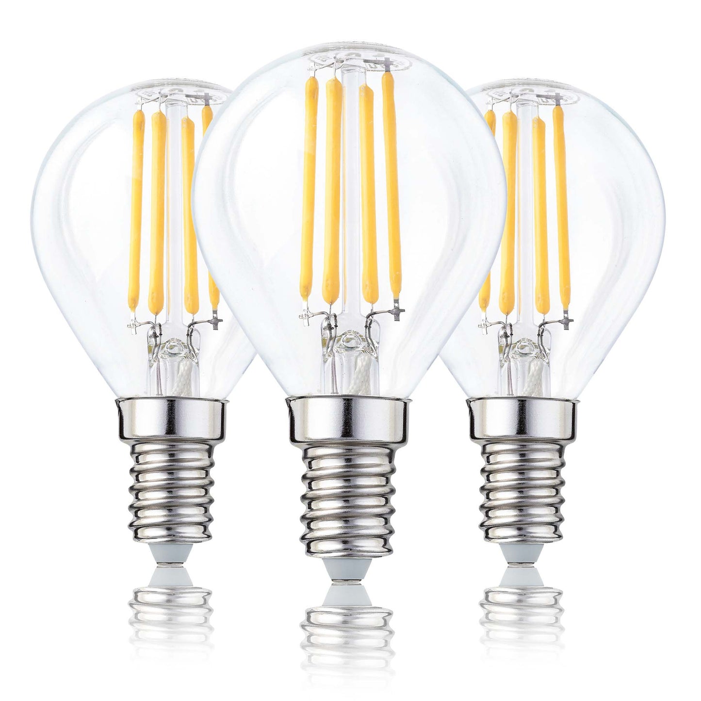 3er-Set LED-Glühlampe G45, E14, 4,2 W, klar, 90 Ra, 470 lm, 4 Filamente 220643