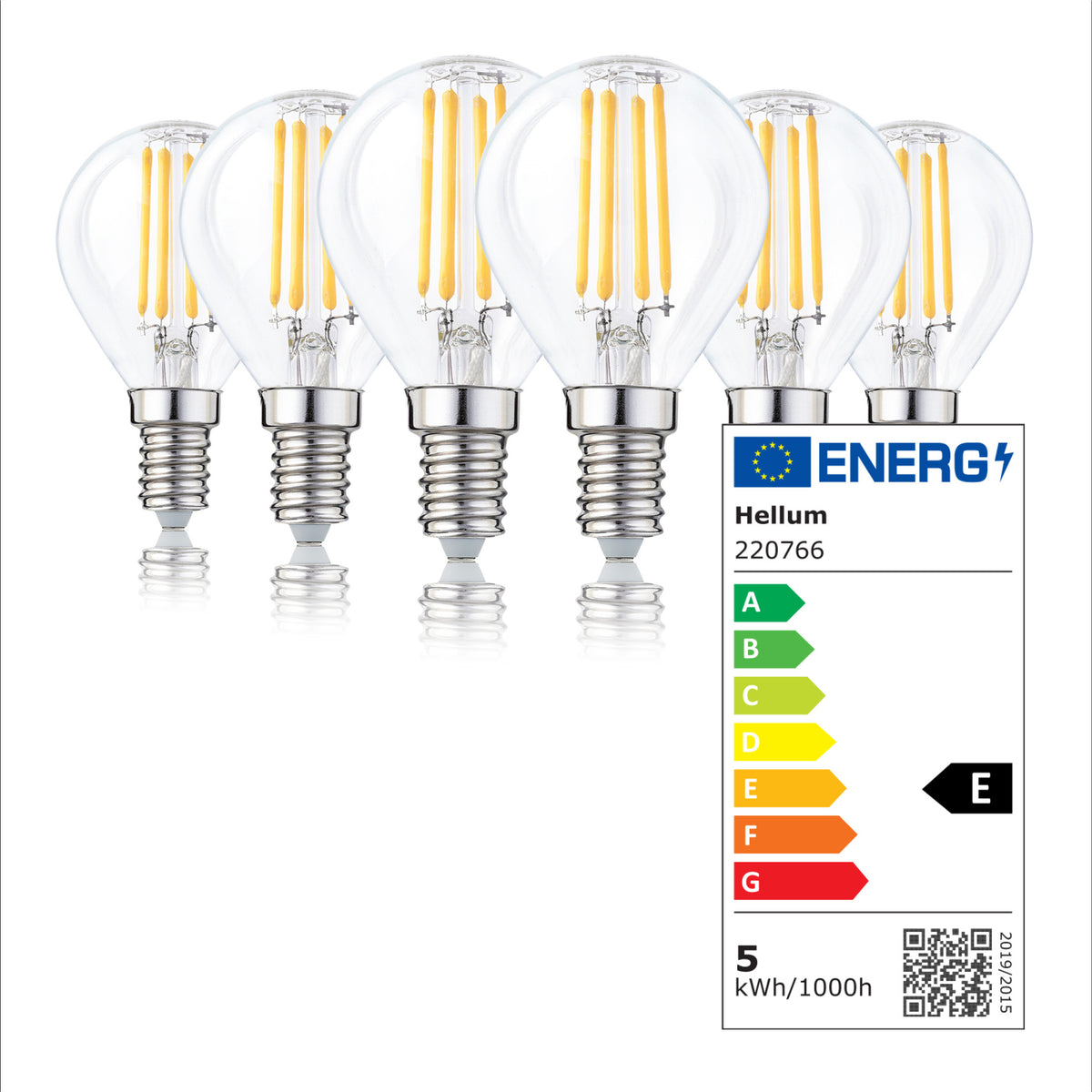 LED Glühbirne E14, 6er Set warmweiß, dimmbar, 4,2W 470 Lumen, 90 Ra, klar, EPREL ID 1859355