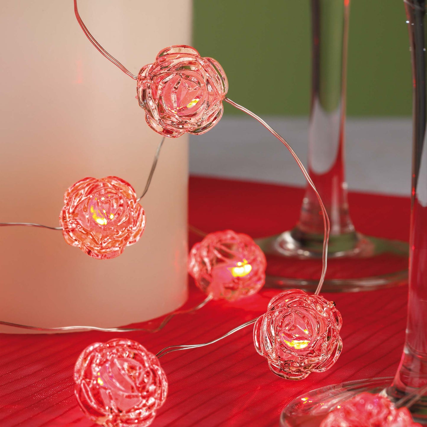LED-Lichterkette, blankes Kupferkabel, 10cm, Rosen, rote LEDs, 20L, batterieb.