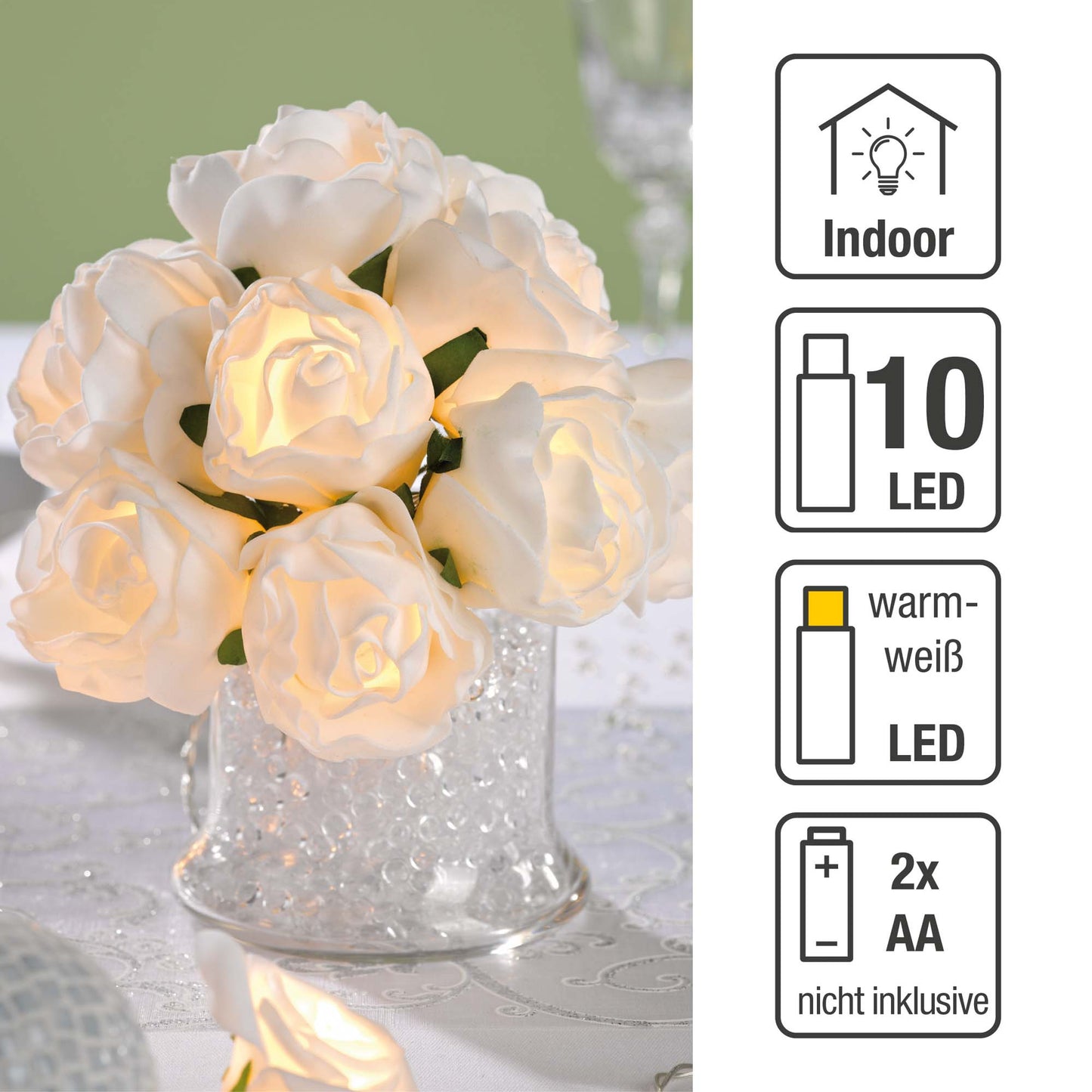 LED-Rosenbouquet, 10 LEDs, ww, batteriebetrieben