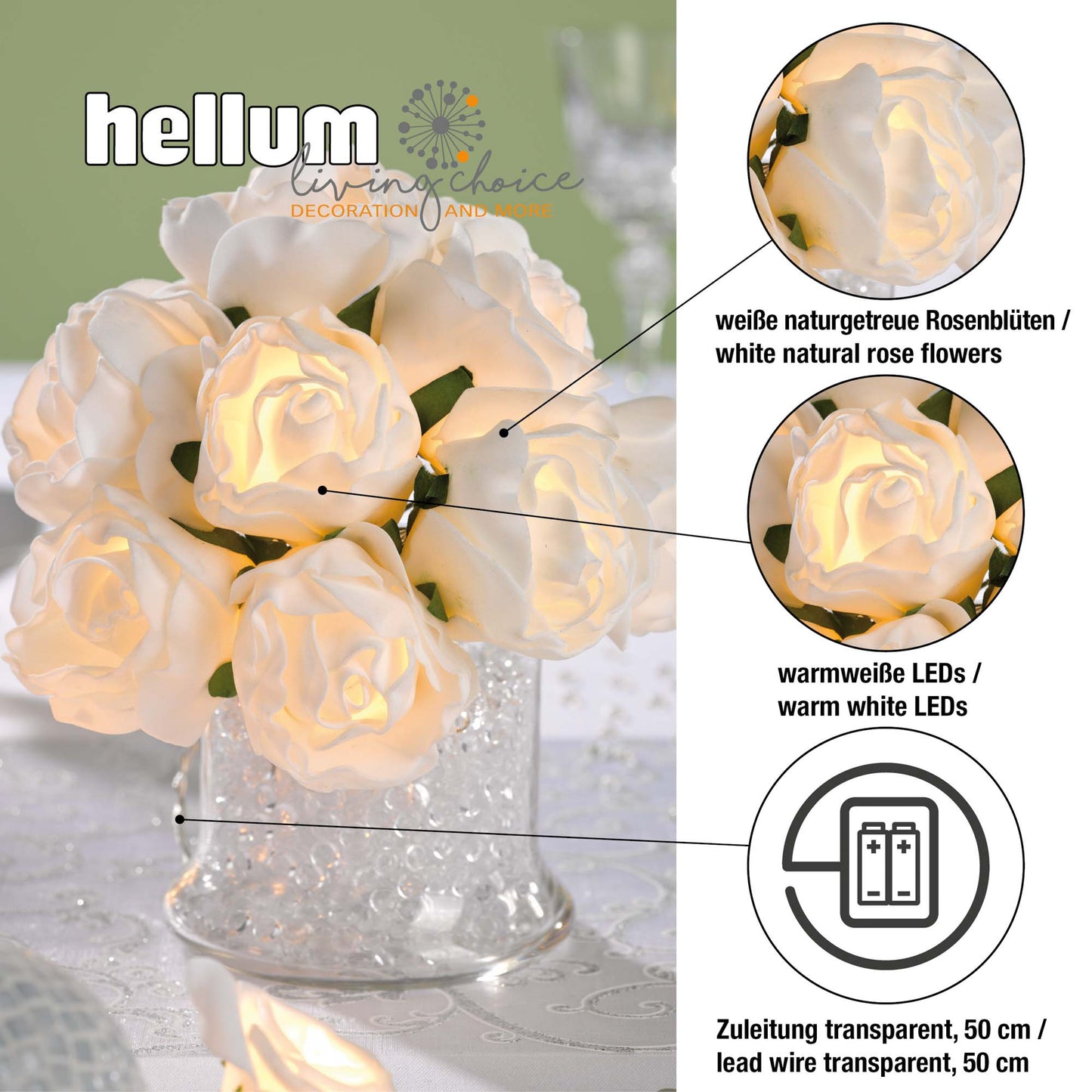 LED-Rosenbouquet, 10 LEDs, ww, batteriebetrieben