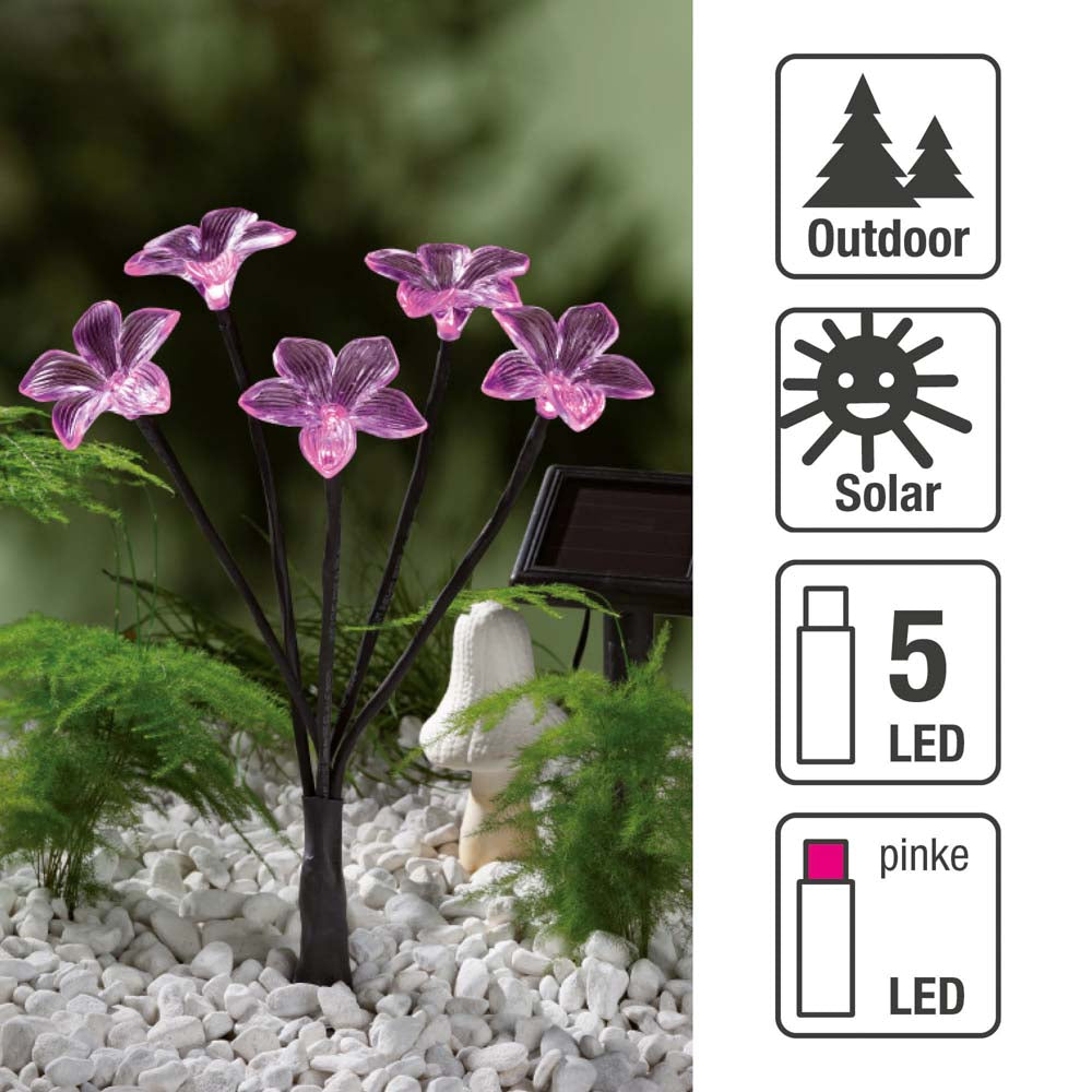 LED solar Blumen mit 5 LED, Solarlampen für außen, LED Blume solar mit Erdspieß