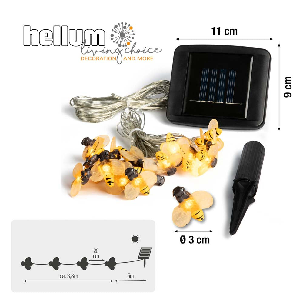 Solar Bienen Lichterkette, 20 LED, Lichterkette außen solar, 380 cm Lichtlänge