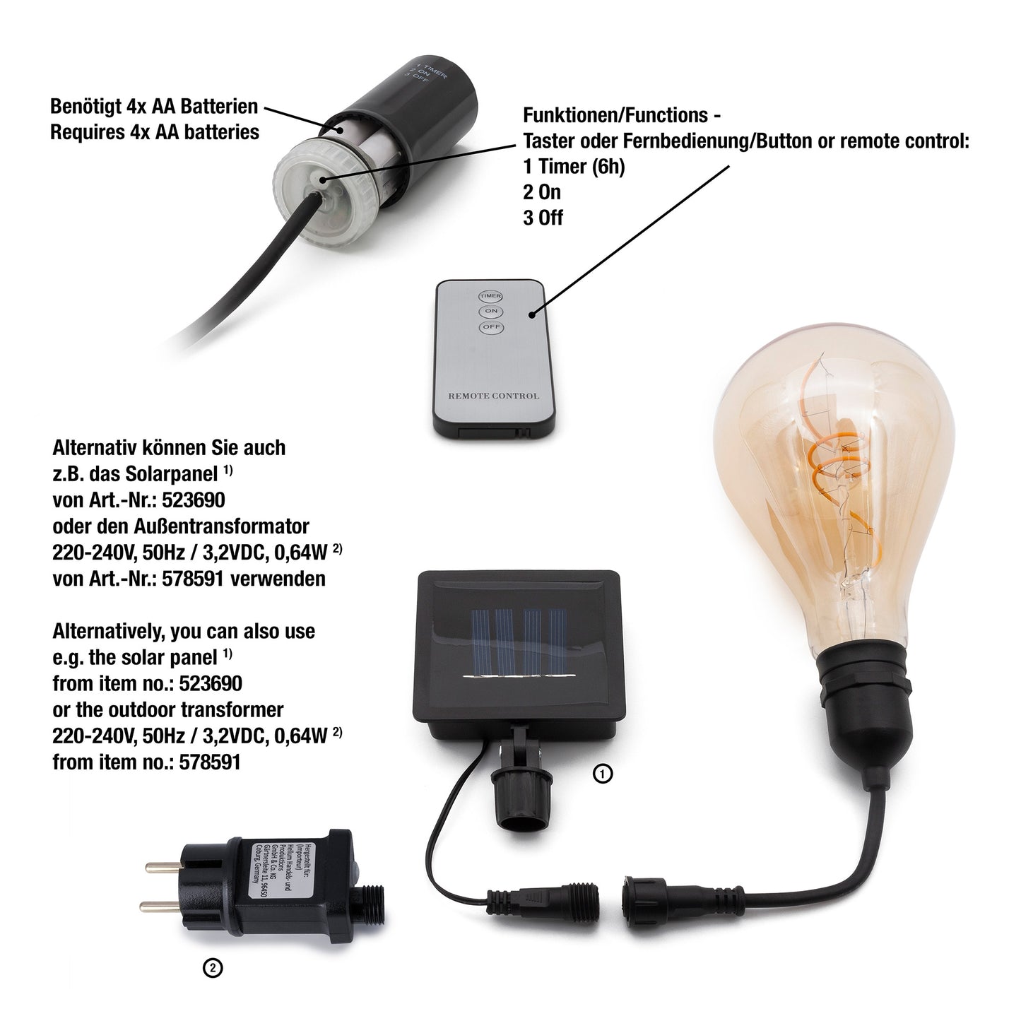 2-tlg. Set Vintage-Hängelampen, goldfarbene Lampen, mit LED-Spiral-Strang, A100 + A130, 10x20 + 13x23 cm, batteriebetrieben, für außen