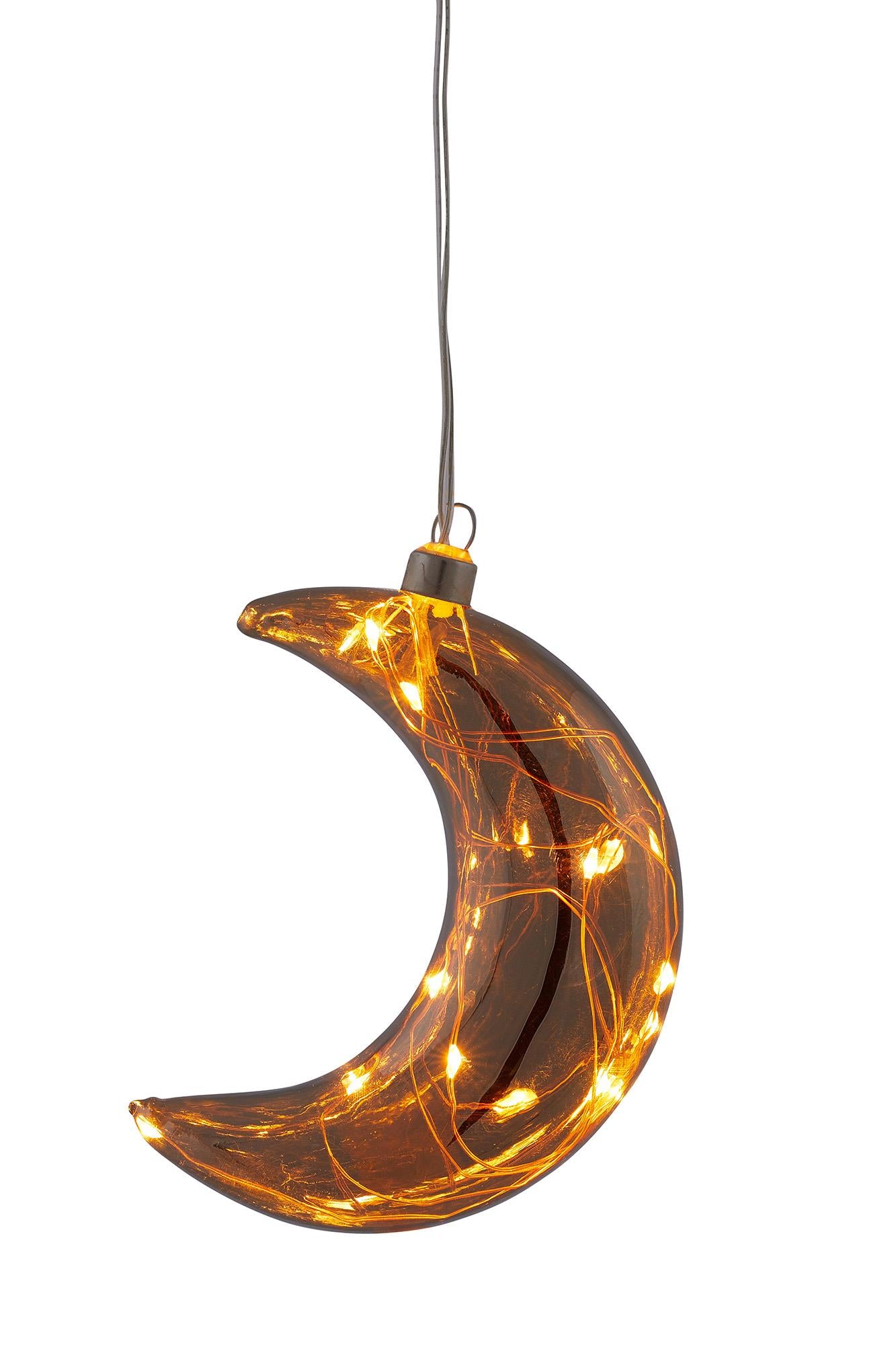 LED-Glas-Mond, rauchgrau, mit Lichterkette "Tauperlen", 10 LEDs bernsteinfarbene, 6 h Timer