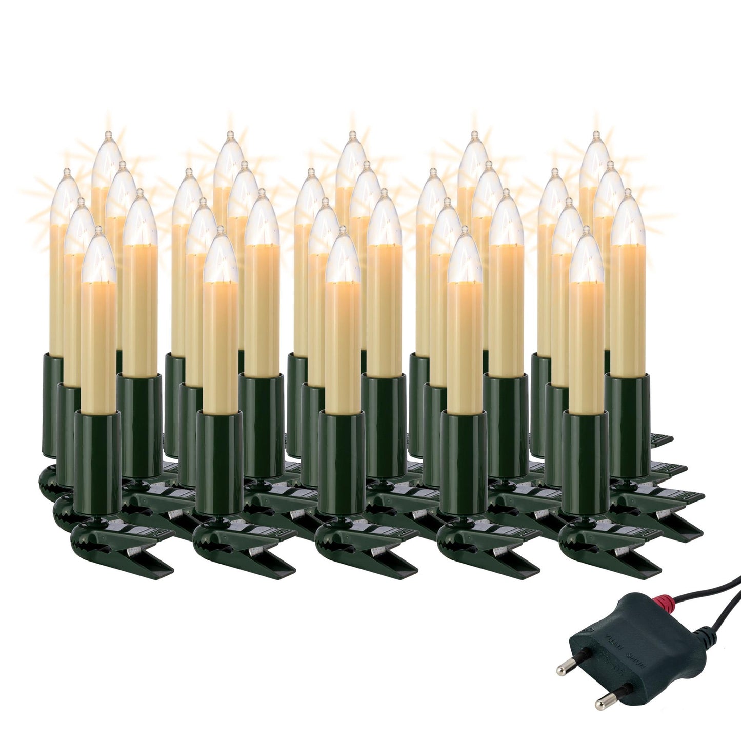 30-tlg. Schaftkerzenkette, klare Lampen, für innen, teilbarer Stecker