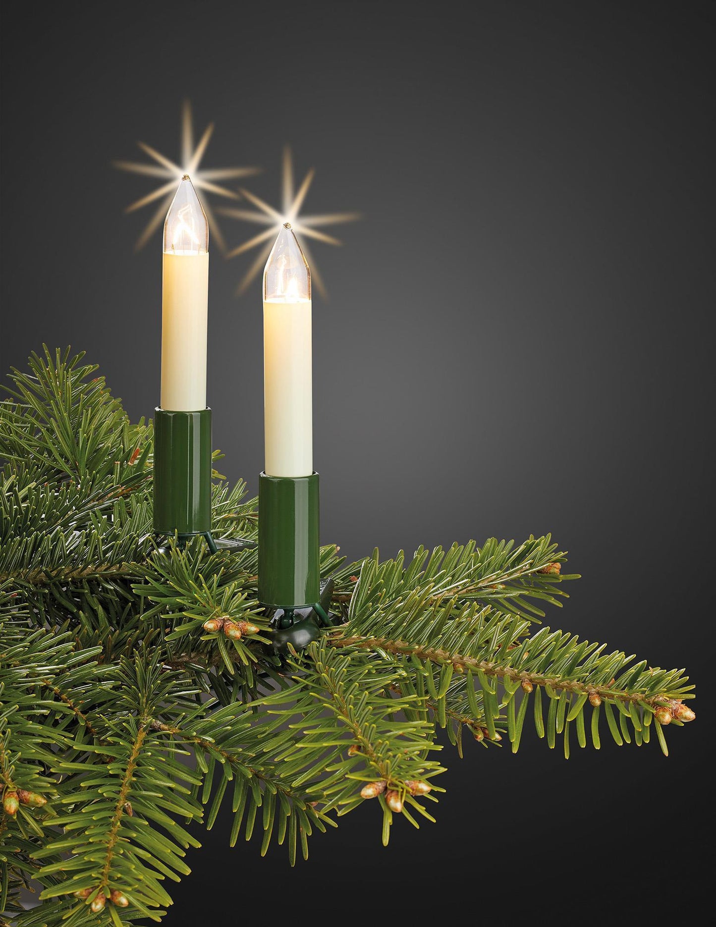 30-tlg. Schaftkerzenkette, klare Lampen, für innen, teilbarer Stecker