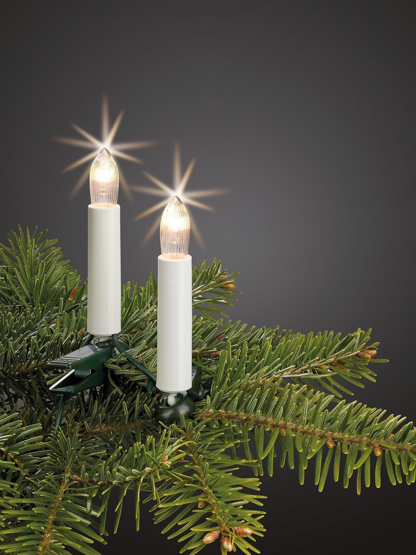 Riffelkerzenkette, 15 Lampen klar, für innen, teilbarer Stecker