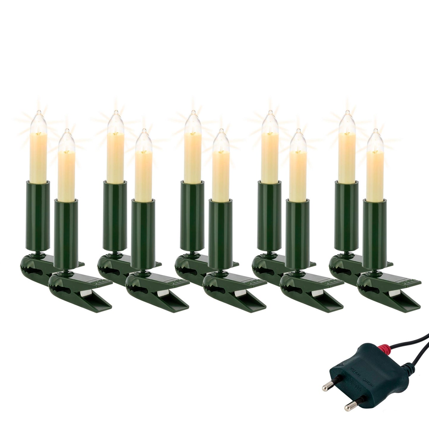 Kleinschaftkerzenkette, elfenbein, 10 Lampen klar, für innen
