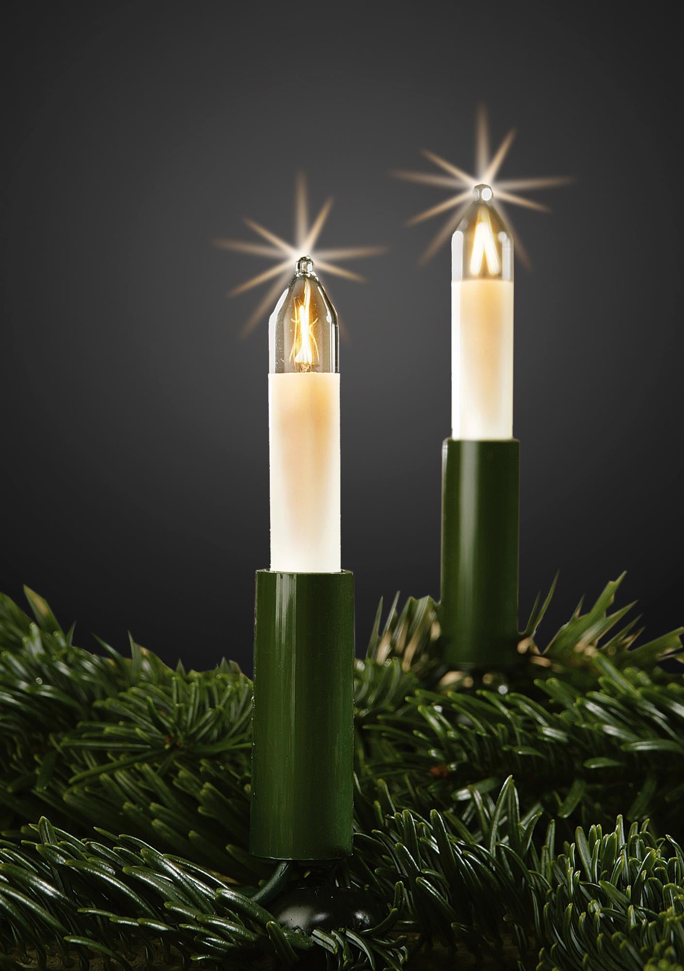15-tlg. Kleinschaftkerzenkette, klare Lampen, für innen, teilbarer Stecker