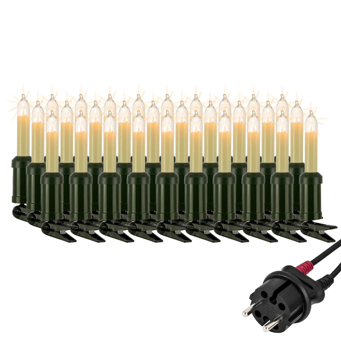 30-tlg. Schaftkerzenkette, klare Lampen, für außen, teilbarer Stecker