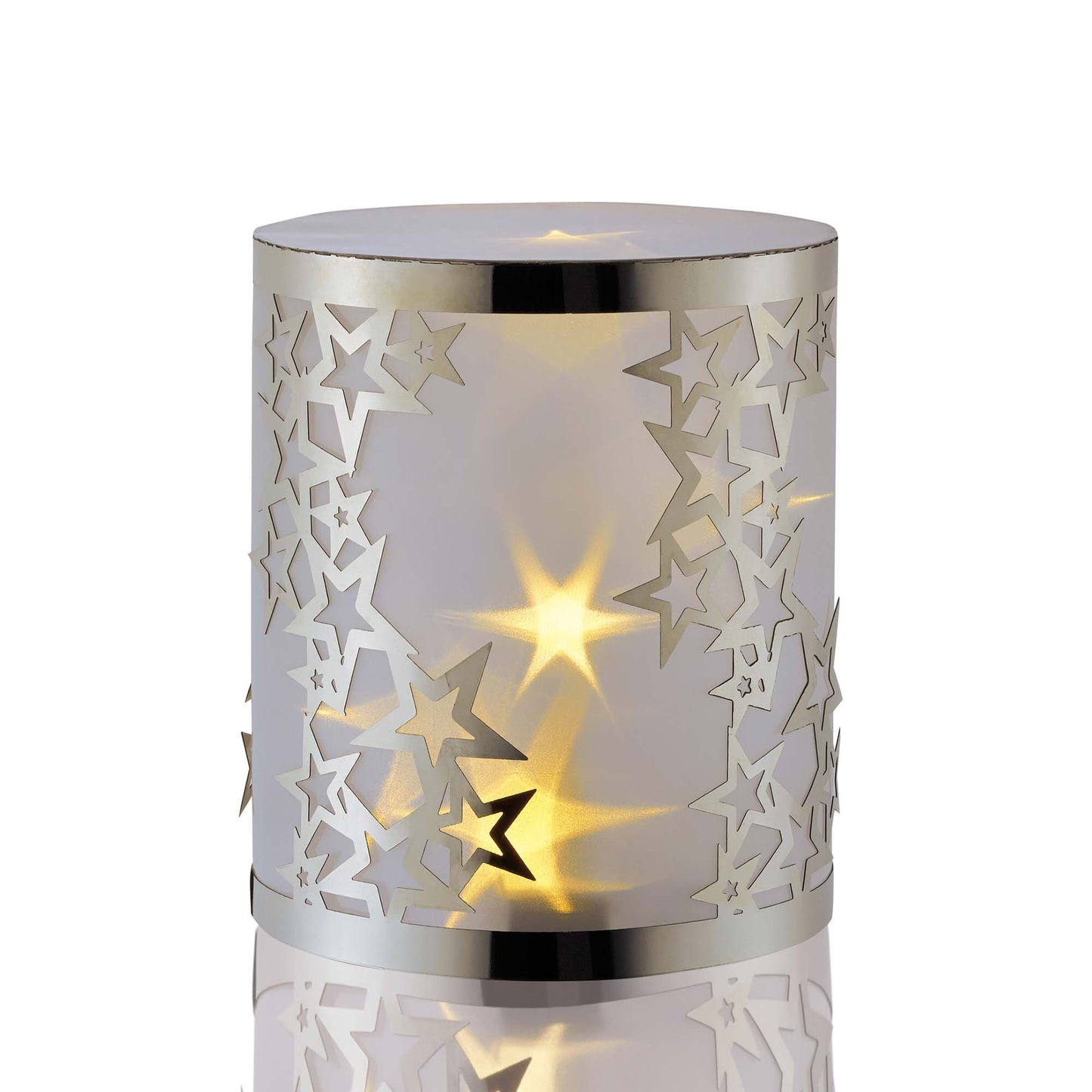 LED-Metall-Säule rund, Sterne+ 3D-Folie, 5 LEDs ww, batteriebetrieben