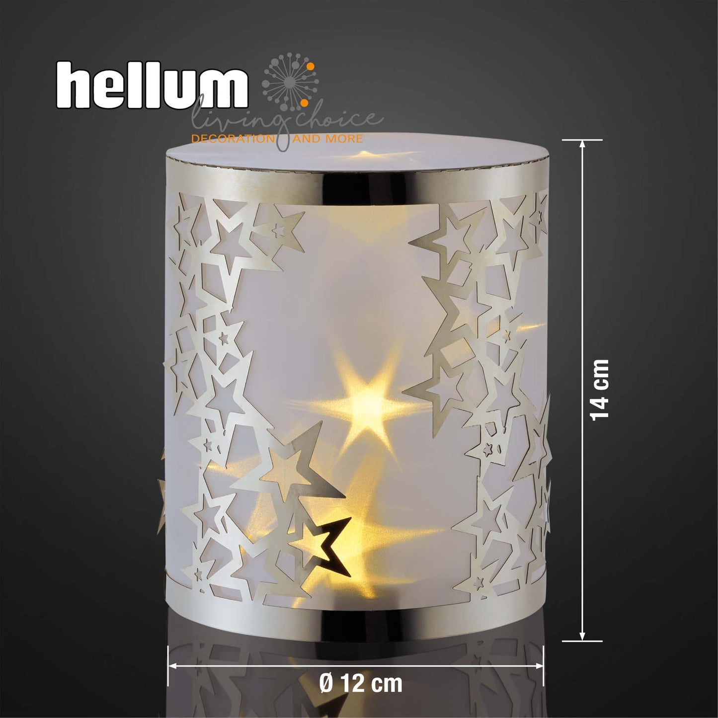 LED-Metall-Säule rund, Sterne+ 3D-Folie, 5 LEDs ww, batteriebetrieben