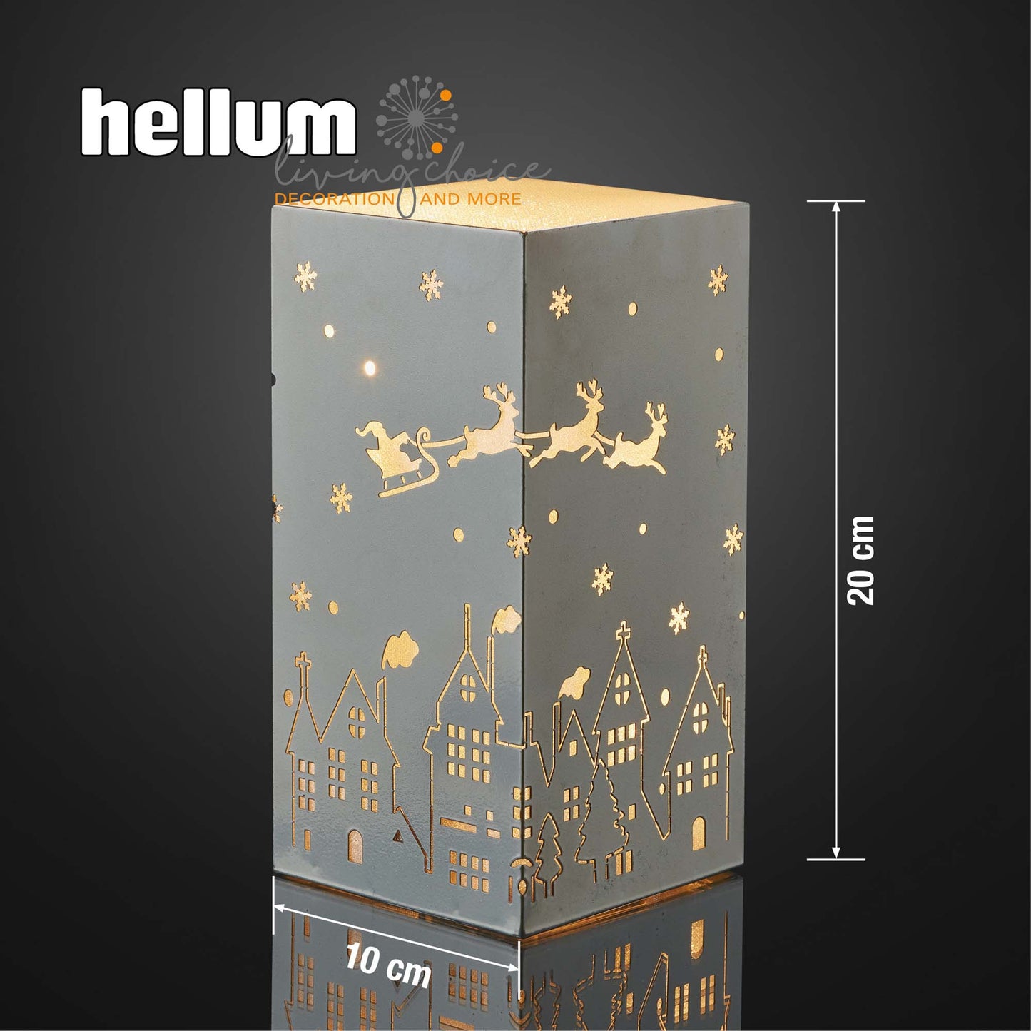 LED-Metall-Quader, Weihnachtsmann +Schlitten, 5 LEDs ww, batteriebetrieben