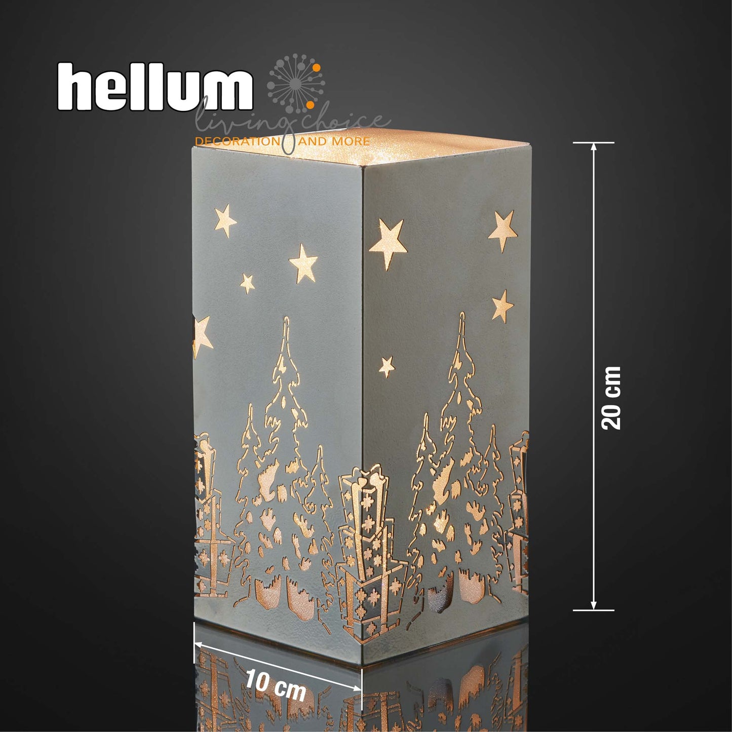 LED-Metall-Quader "Tannenbäume", 5 LEDs ww, batteriebetrieben
