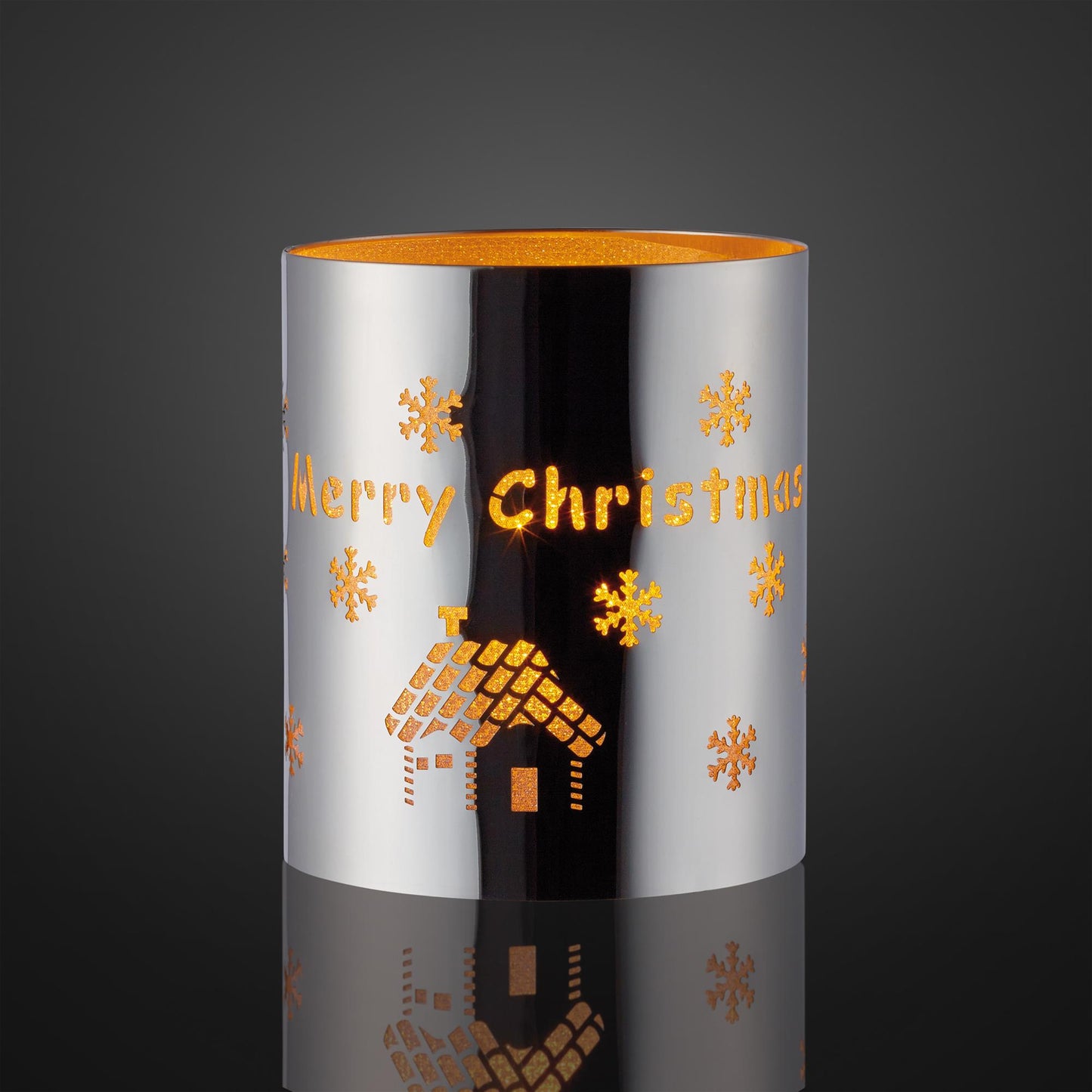 LED-Metall-Dekoglas “Merry Christmas“, LED-Teelicht, batteriebetrieben
