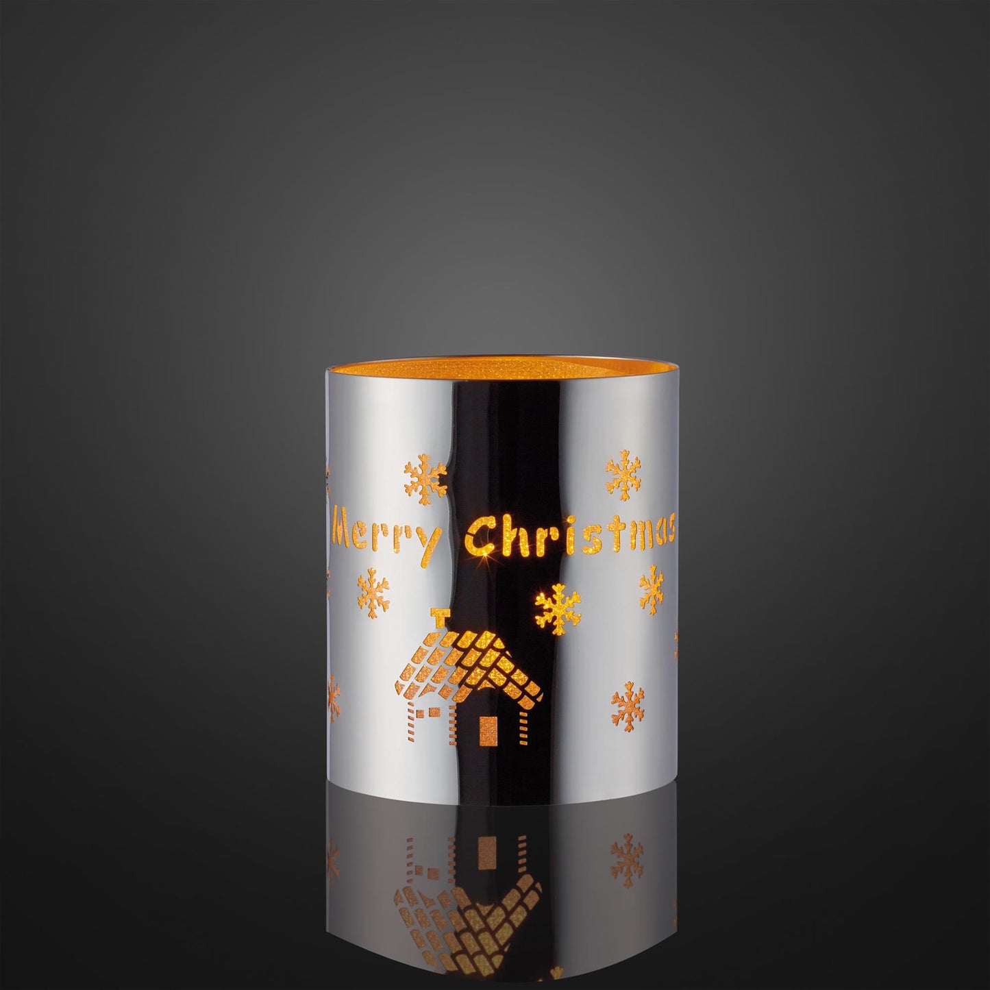 LED-Metall-Dekoglas “Merry Christmas“, LED-Teelicht, batteriebetrieben