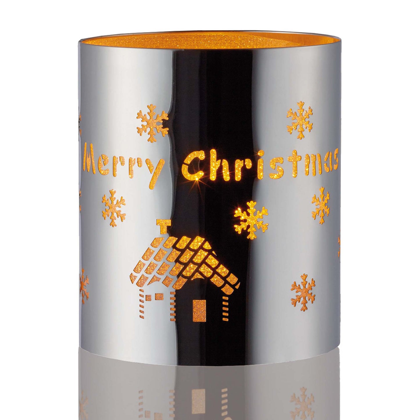 LED-Metall-Dekoglas “Merry Christmas“, LED-Teelicht, batteriebetrieben