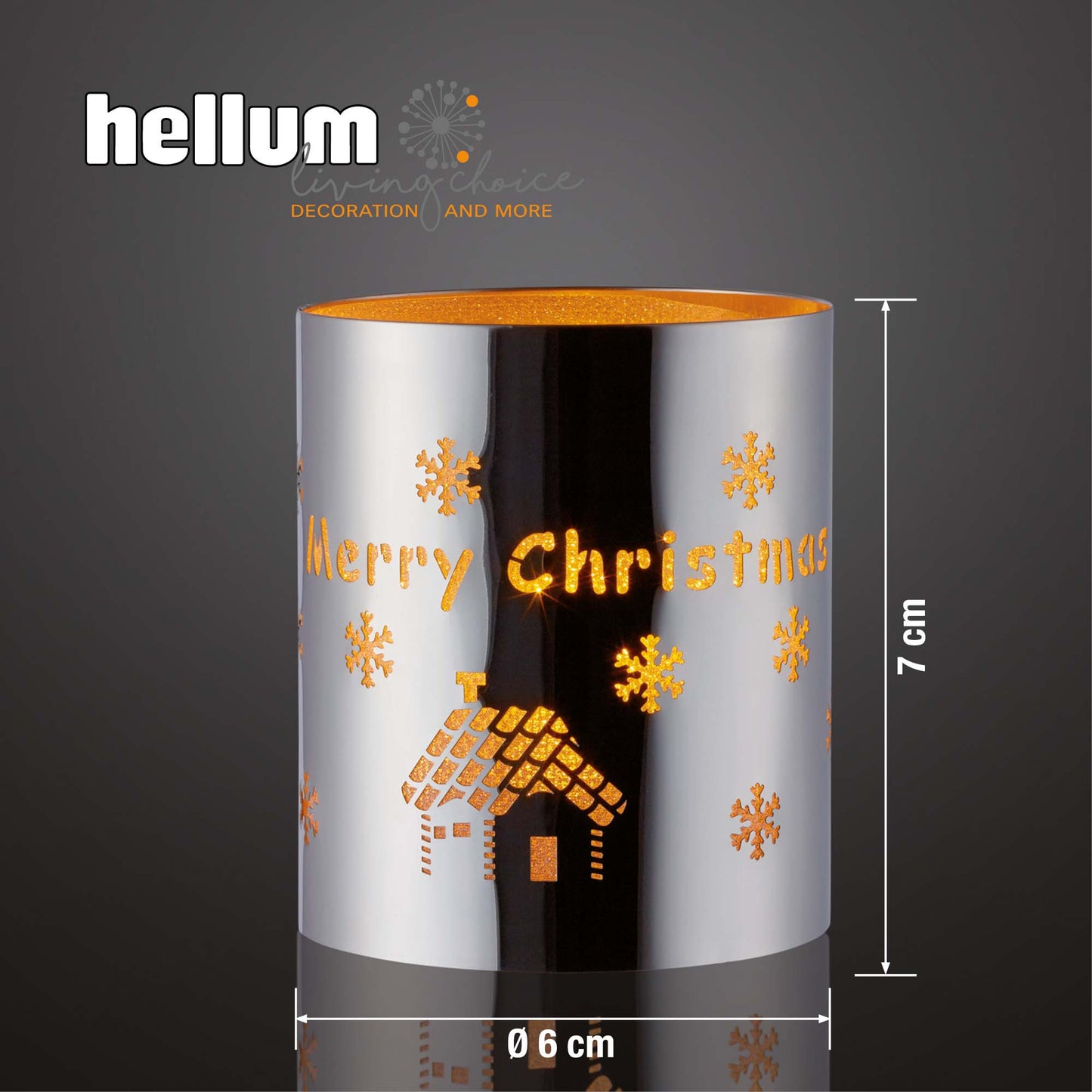 LED-Metall-Dekoglas “Merry Christmas“, LED-Teelicht, batteriebetrieben