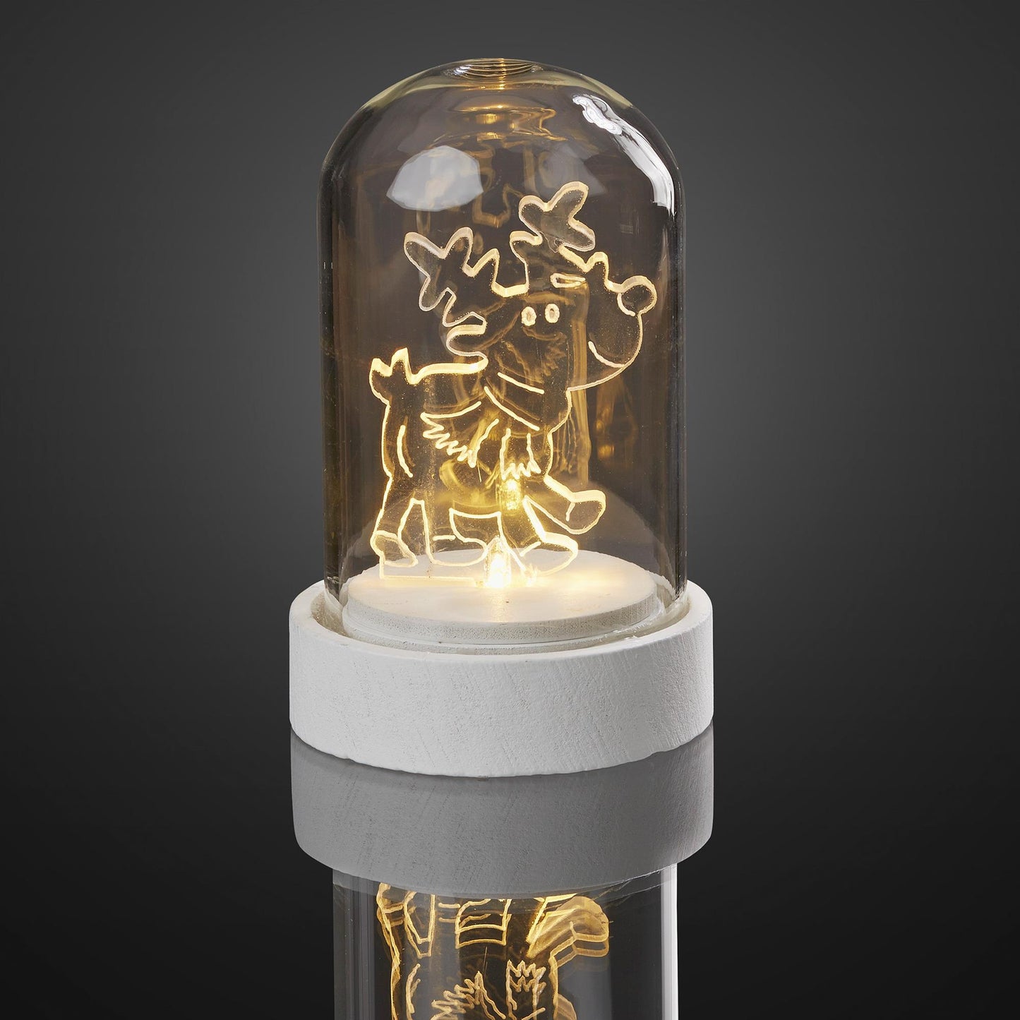 LED-Glas-Glocke mit Acryl Rentier, 1 LED ww, inkl. Batterien