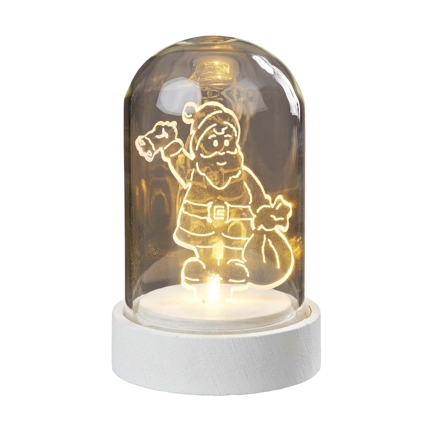 LED-Glas-Glocke mit Acryl Weihnachtsmann, 1 LED ww, Batterien inkl.