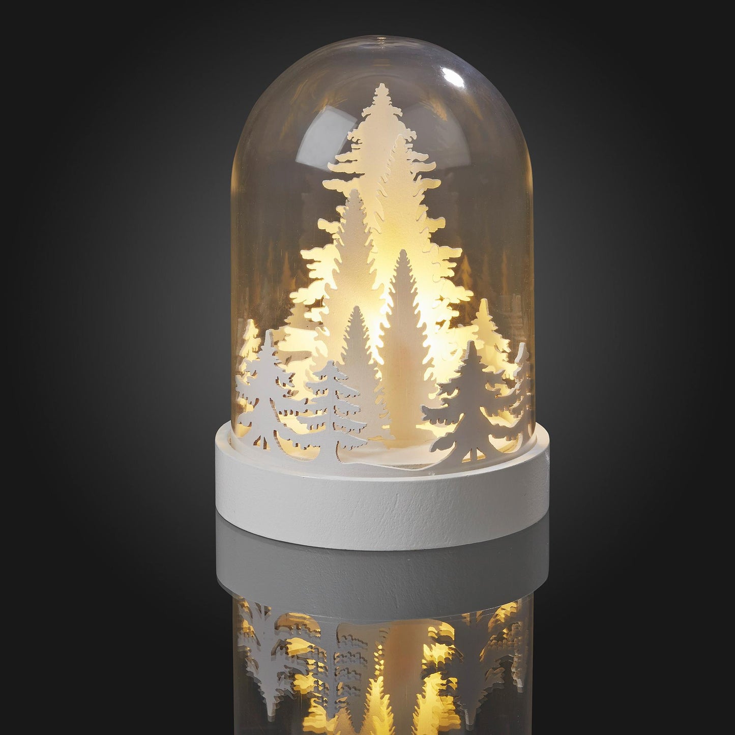 LED-Glocke mit weißen Tannenbäumen, 3 LEDs ww, batteriebetrieben