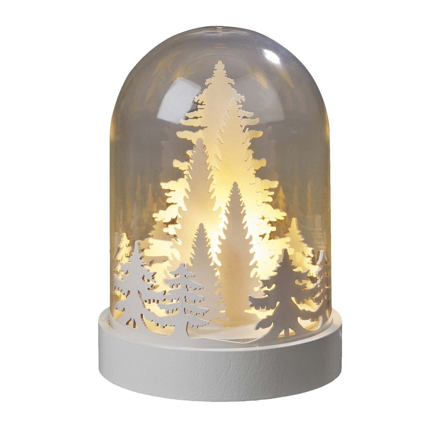 LED-Glocke mit weißen Tannenbäumen, 3 LEDs ww, batteriebetrieben